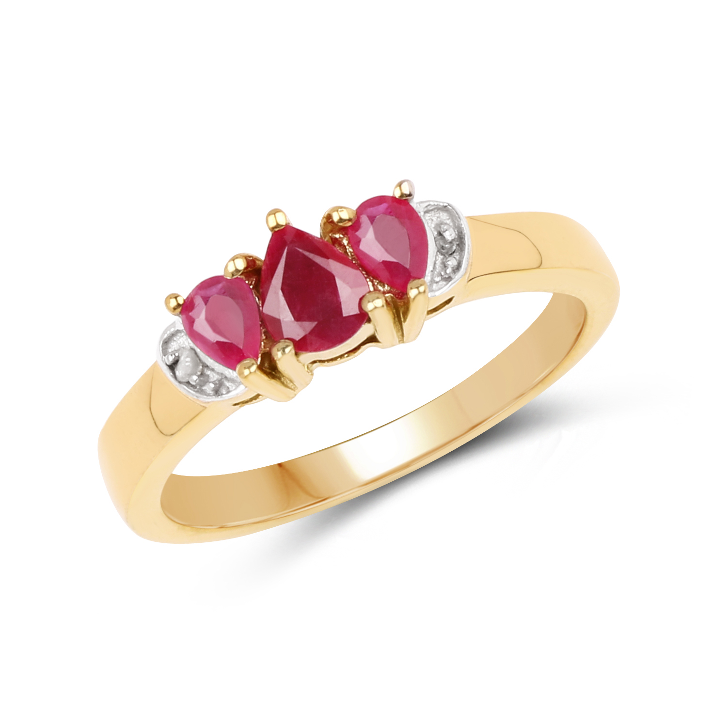 14K Yellow Gold Plated 0.73 Carat Genuine Ruby and White Diamond .925 Sterling Silver Ring