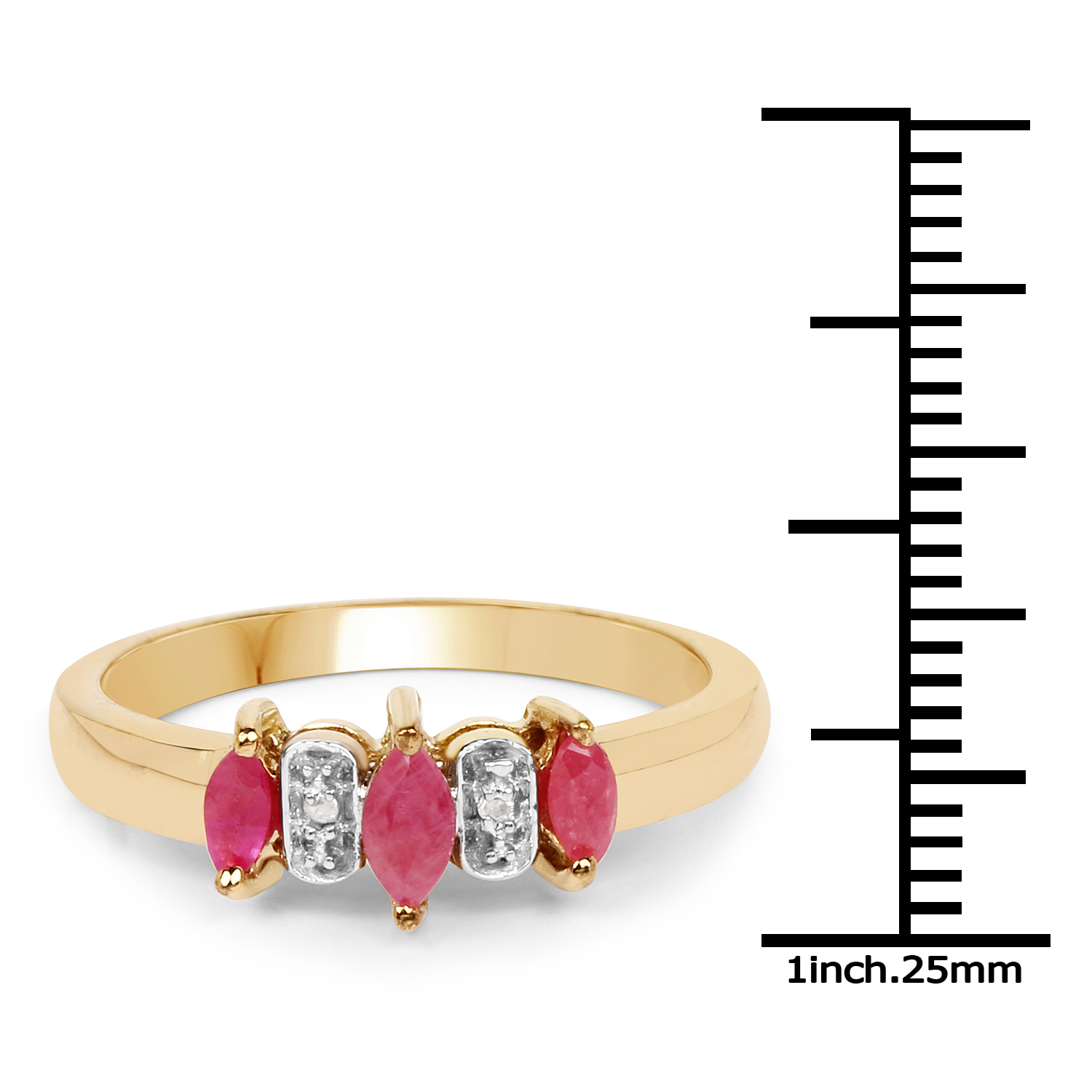 14K Yellow Gold Plated 0.39 Carat Genuine Ruby and White Diamond .925 Sterling Silver Ring