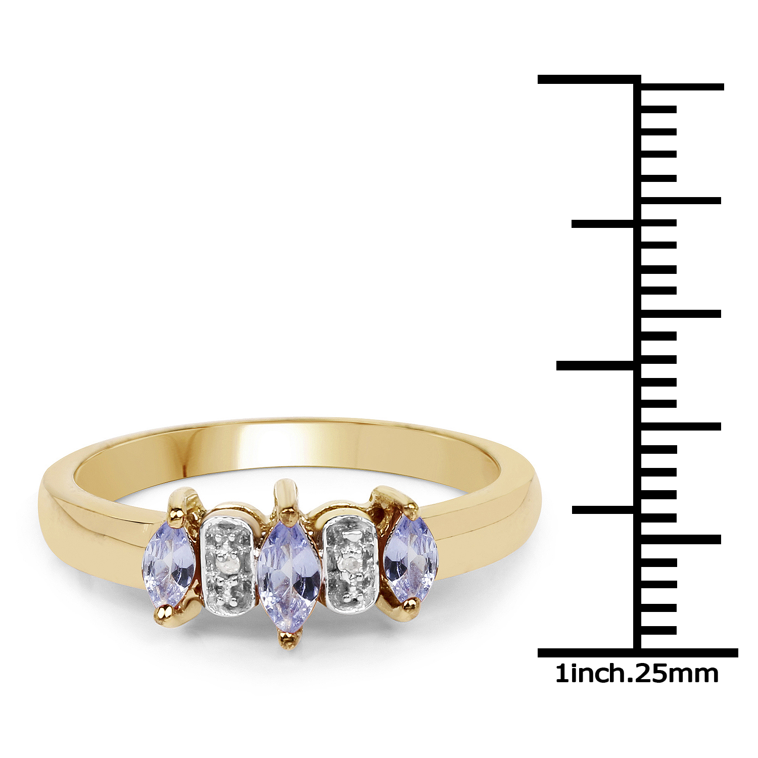 14K Yellow Gold Plated 0.31 Carat Genuine Tanzanite & White Diamond .925 Sterling Silver Ring