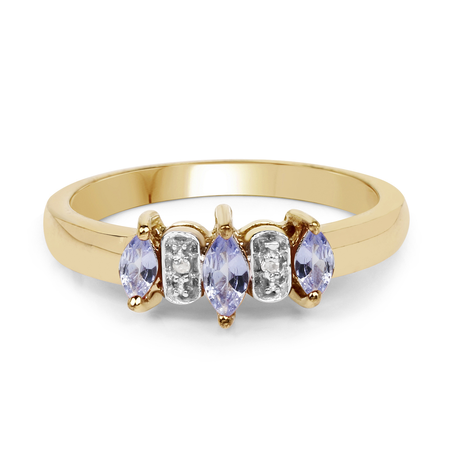 14K Yellow Gold Plated 0.31 Carat Genuine Tanzanite & White Diamond .925 Sterling Silver Ring