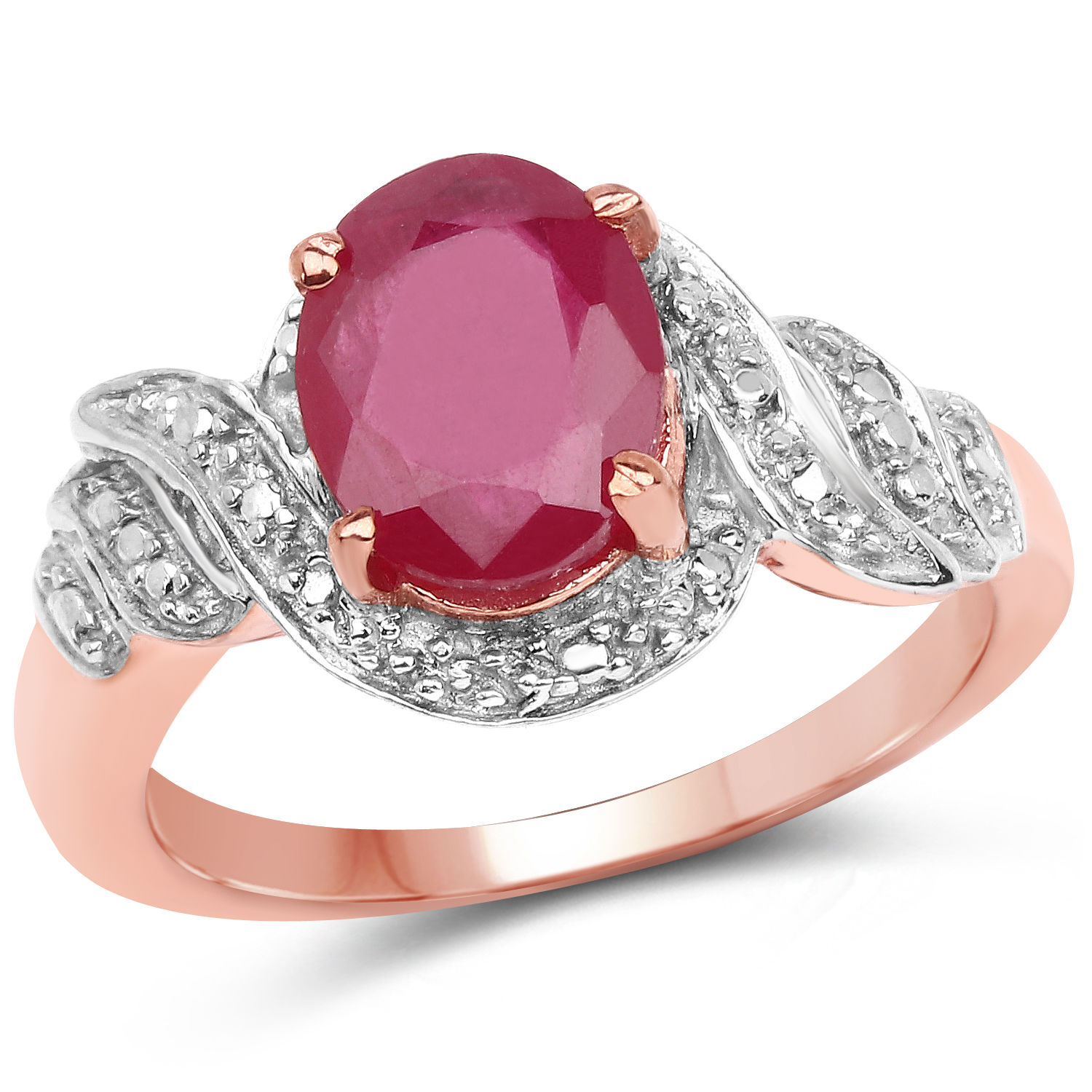 14K Rose Gold Plated 2.30 Carat Genuine Glass Filled Ruby .925 Sterling Silver Ring