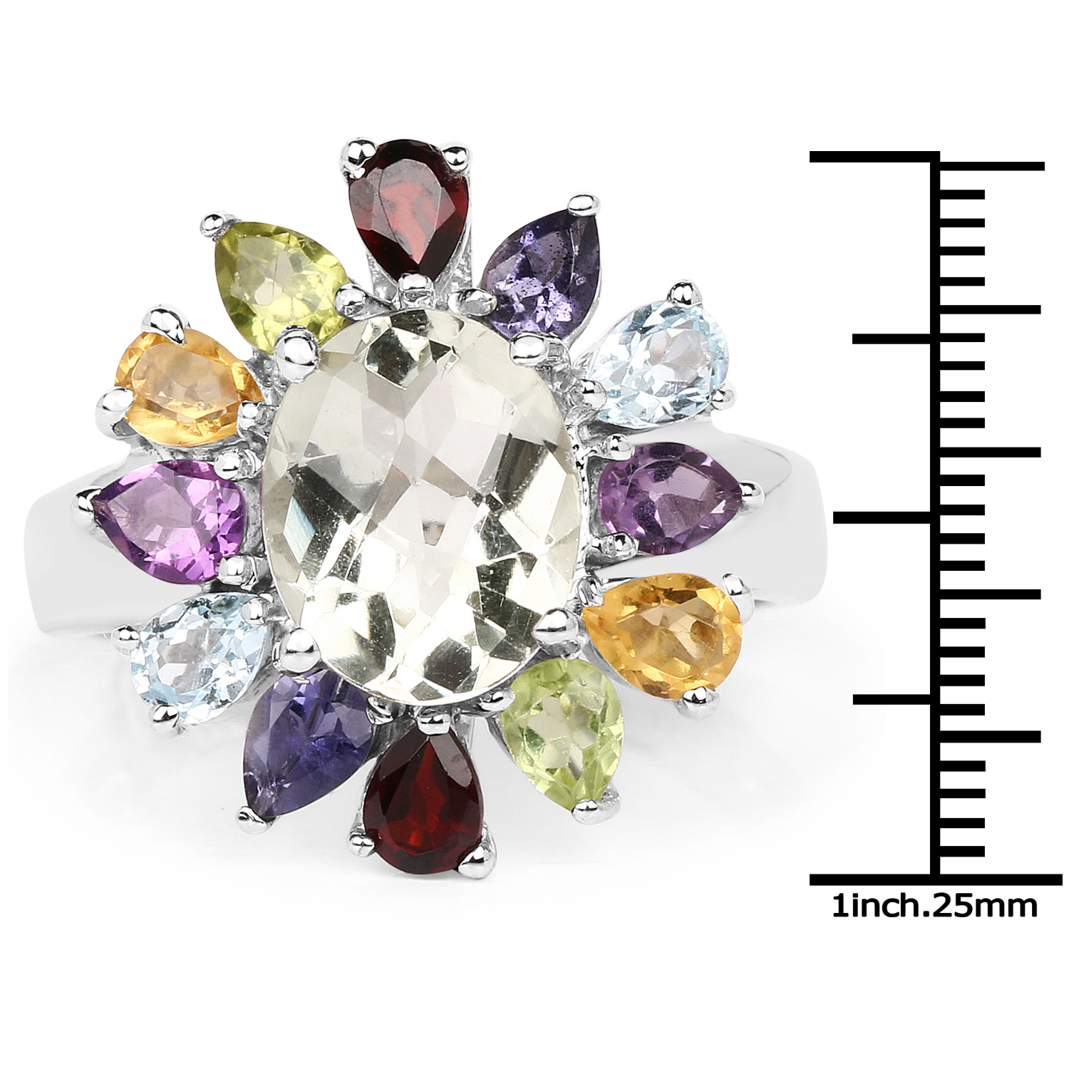 4.70 Carat Genuine Multi Stone .925 Sterling Silver Ring