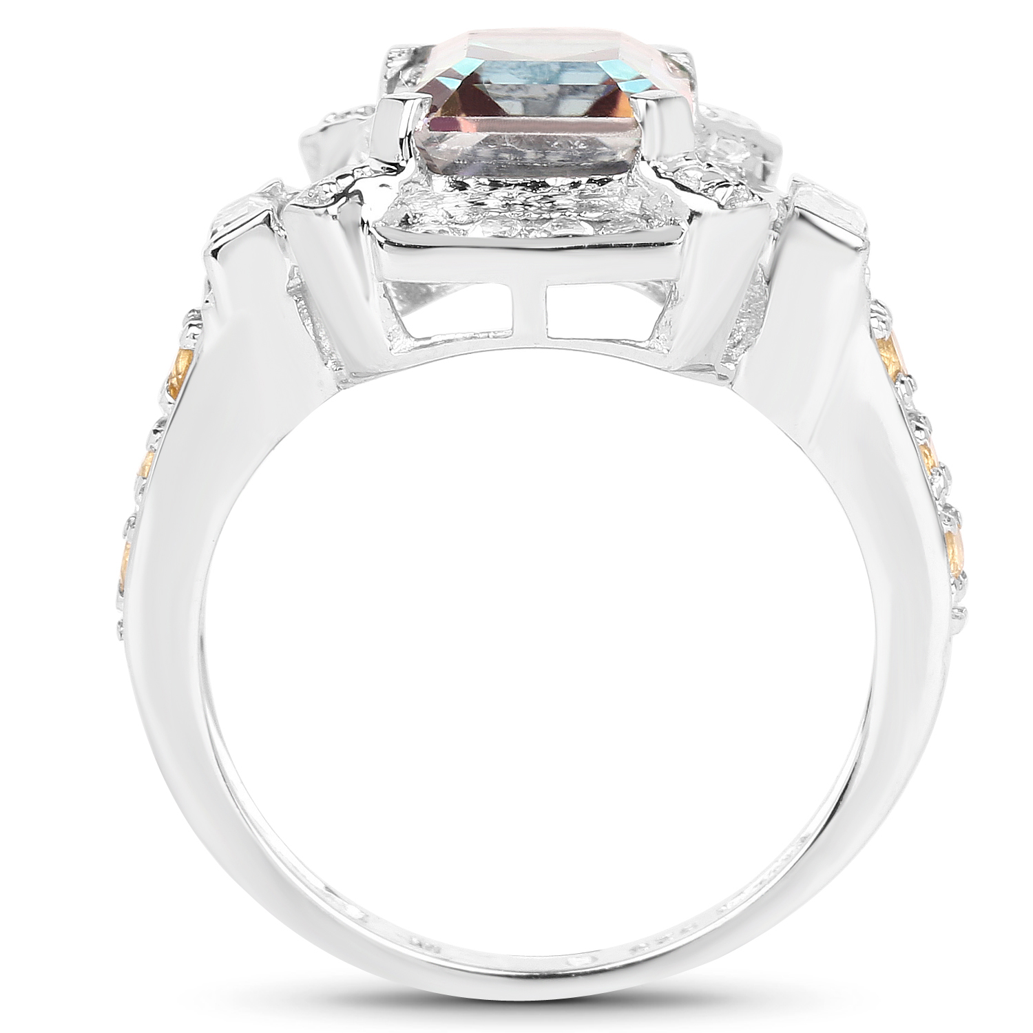 5.63 Carat Genuine Mystic Topaz, Citrine & White Topaz .925 Sterling Silver Ring