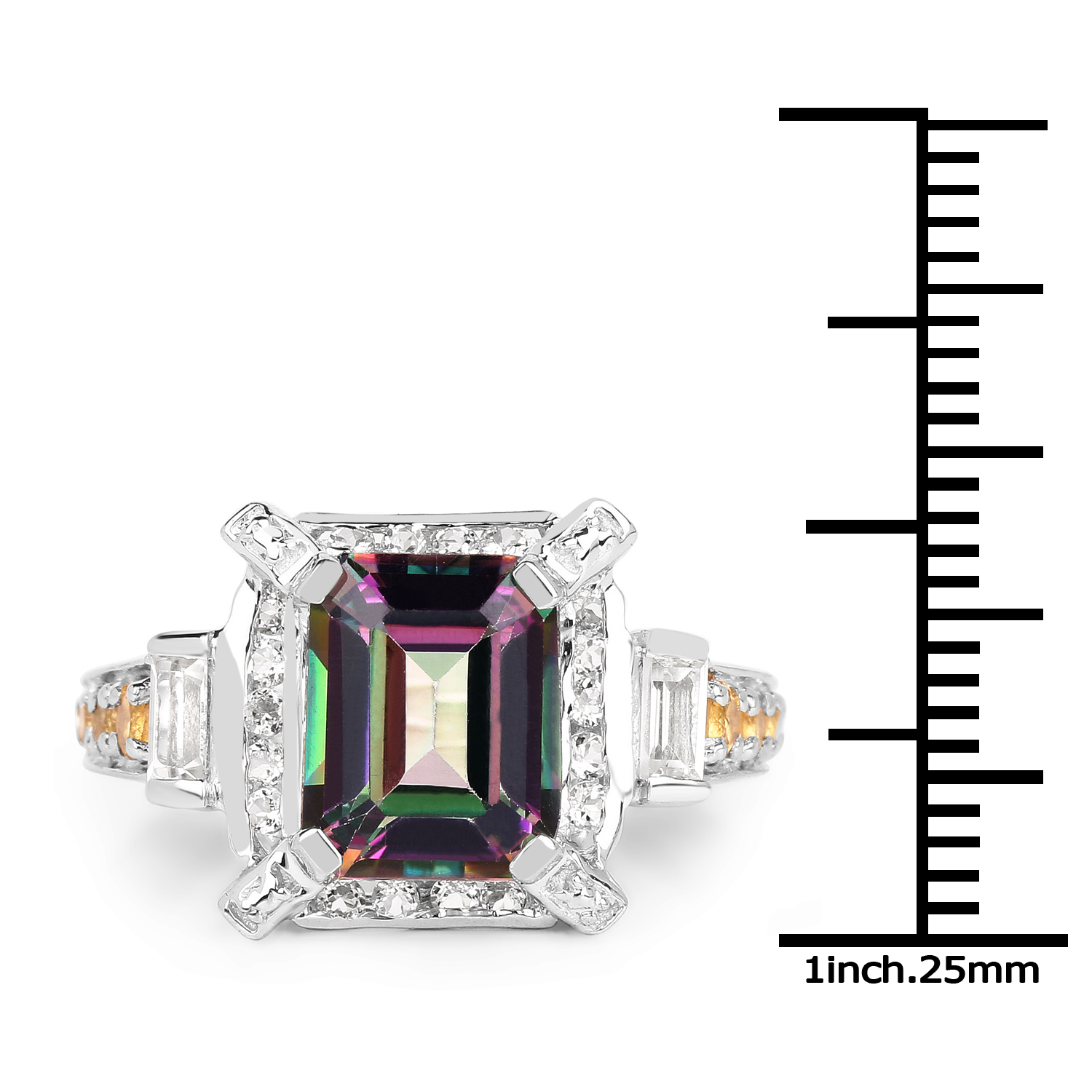 5.63 Carat Genuine Mystic Topaz, Citrine & White Topaz .925 Sterling Silver Ring