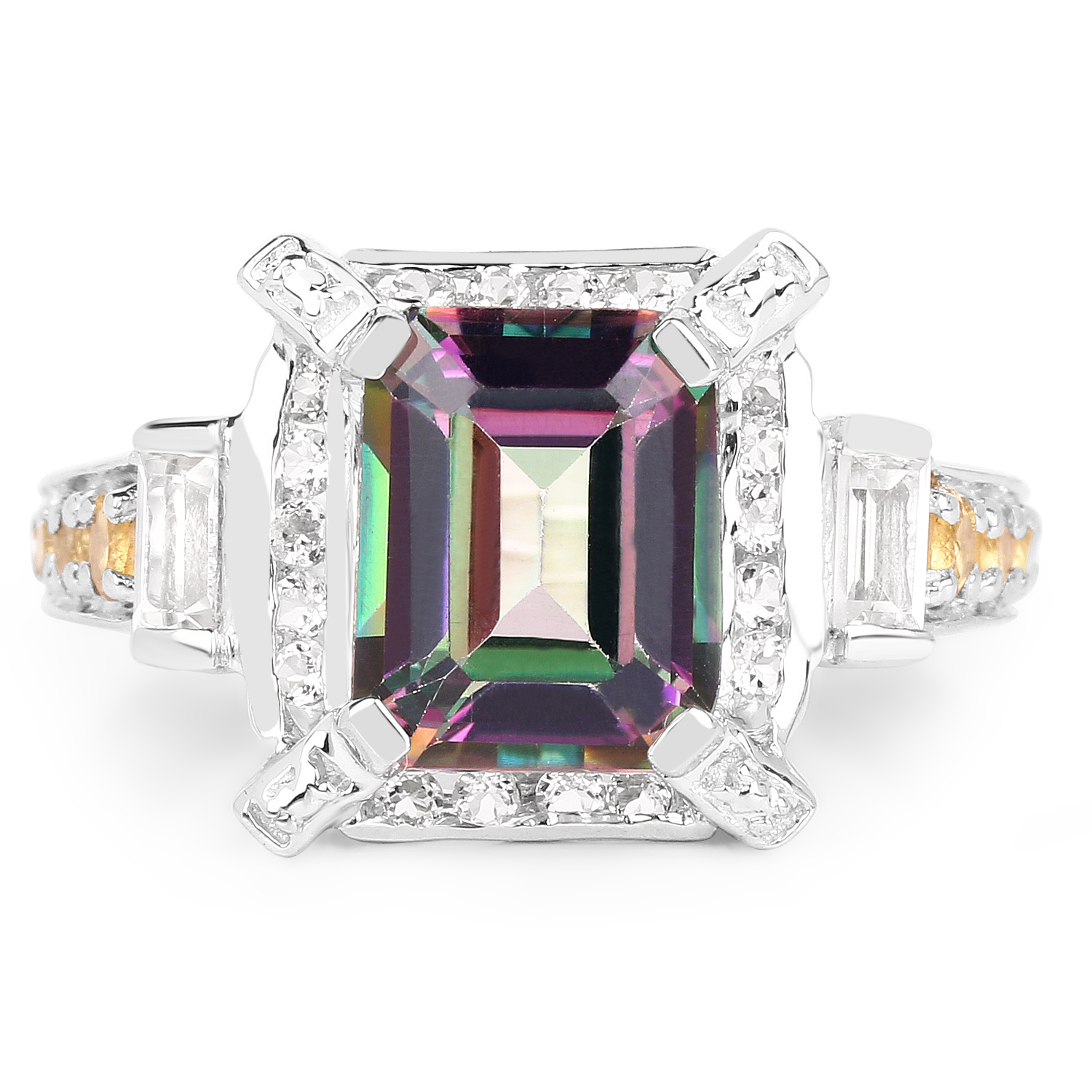 5.63 Carat Genuine Mystic Topaz, Citrine & White Topaz .925 Sterling Silver Ring