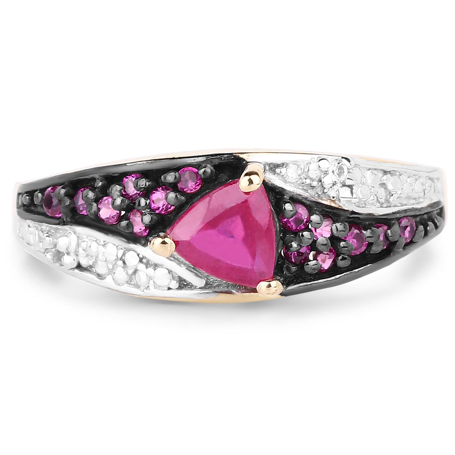 14K Yellow Gold Plated 0.76 Carat Genuine Glass Filled Ruby, Created Ruby & White Topaz .925 Sterling Silver Ring