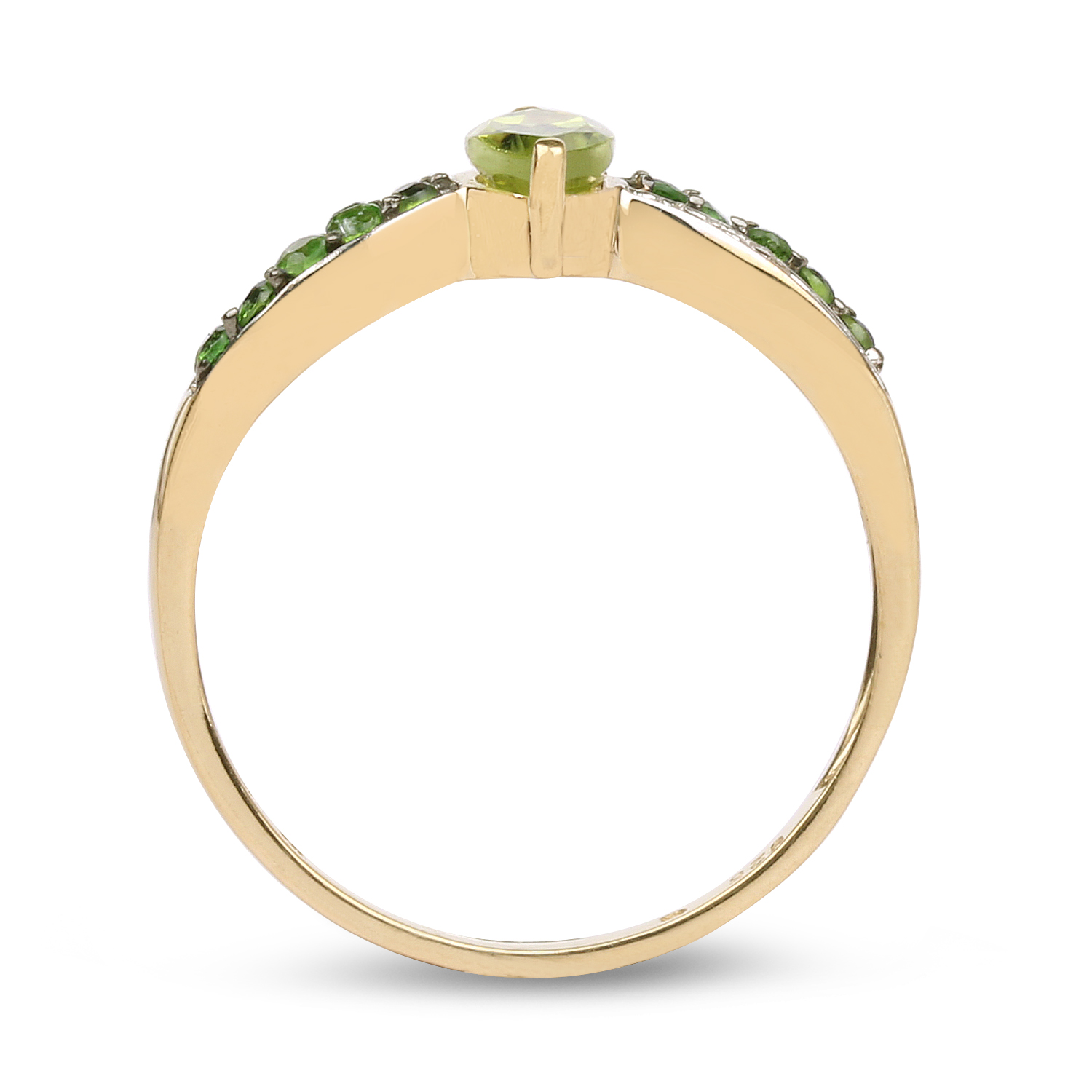 14K Yellow Gold Plated 0.69 Carat Genuine Peridot, Chrome Diopside and White Topaz .925 Sterling Silver Ring