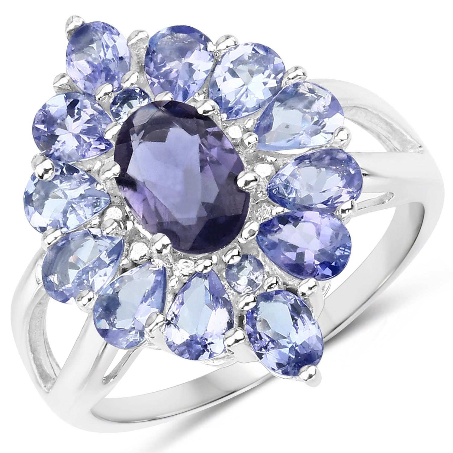 2.40 Carat Genuine Iolite and Tanzanite .925 Sterling Silver Ring