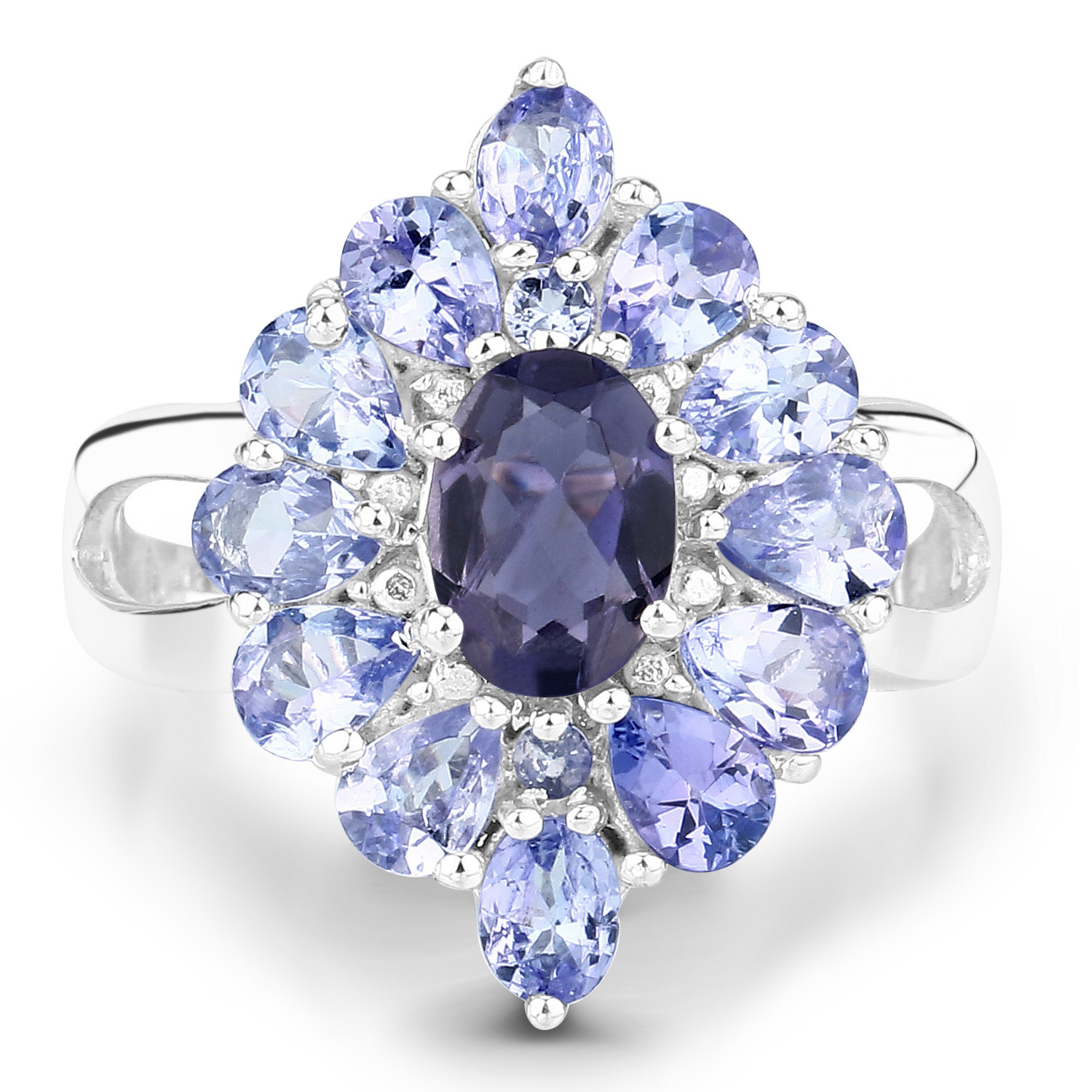 2.40 Carat Genuine Iolite and Tanzanite .925 Sterling Silver Ring