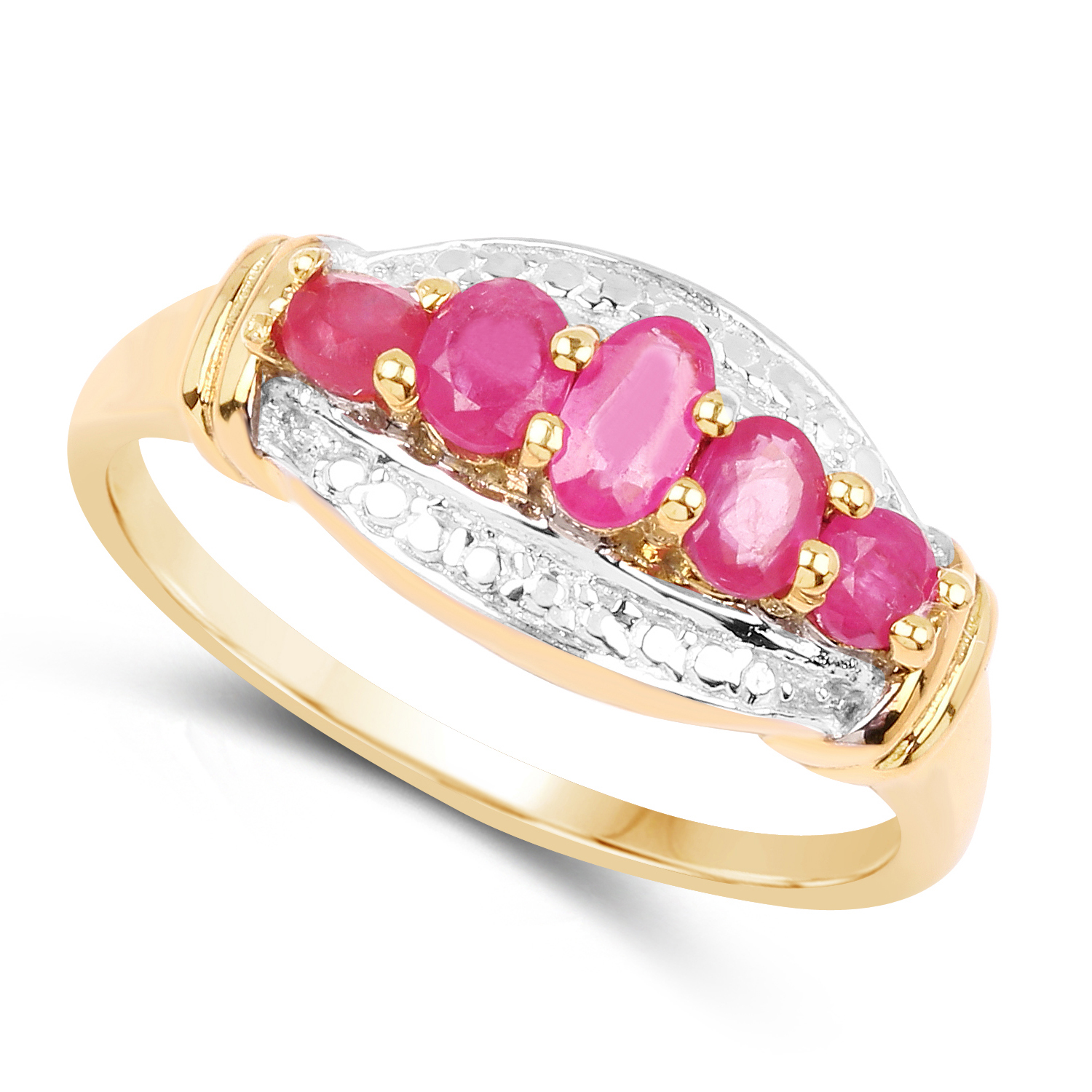 14K Yellow Gold Plated 0.93 Carat Genuine Ruby .925 Sterling Silver Ring