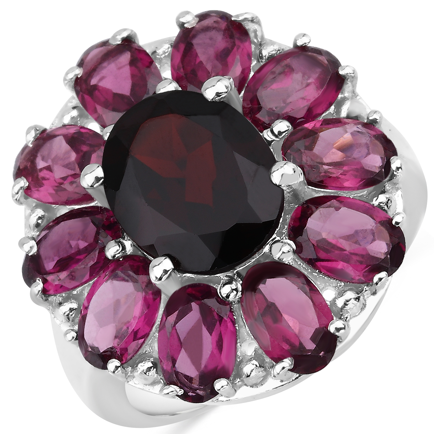 7.50 Carat Genuine Garnet and Rhodolite .925 Sterling Silver Ring
