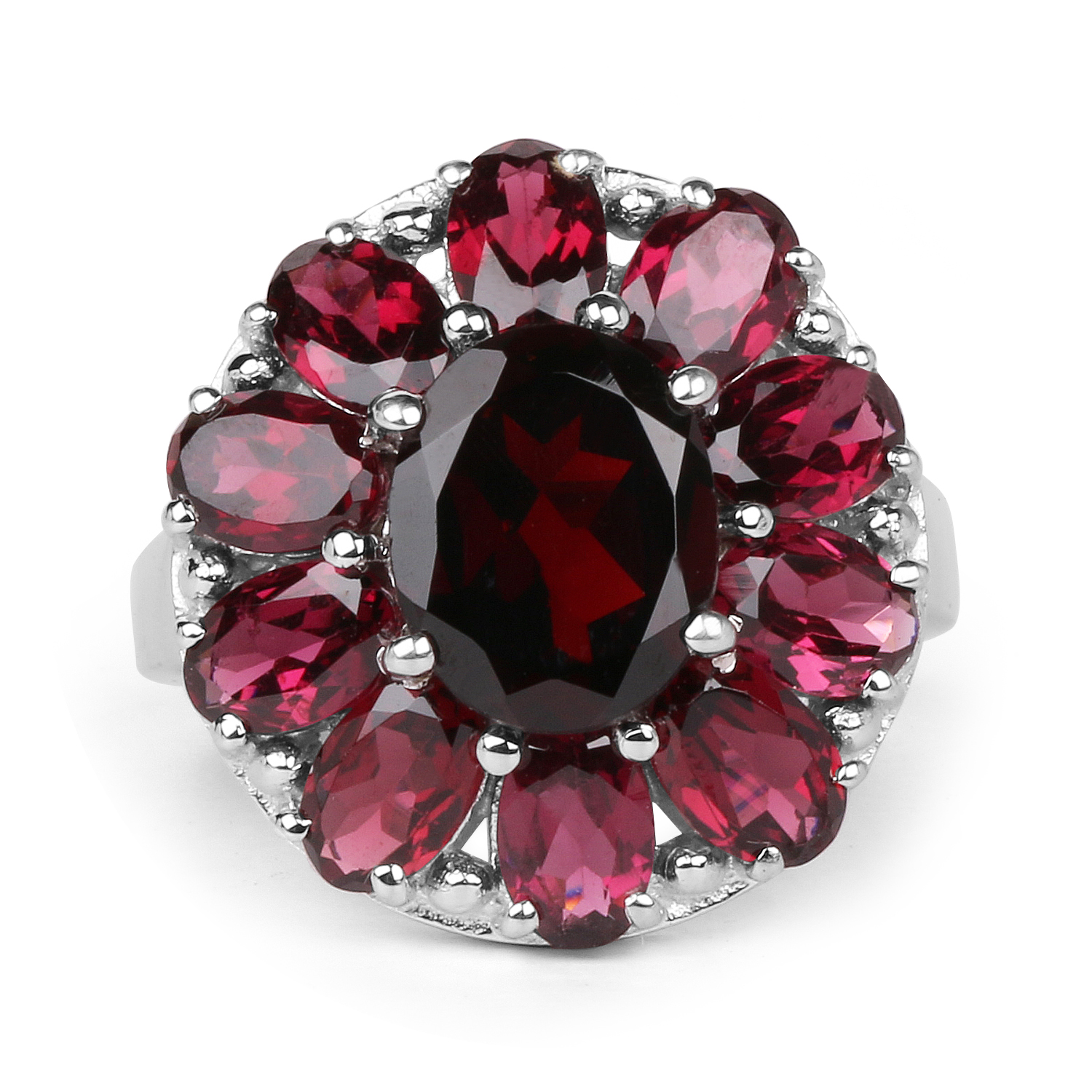7.50 Carat Genuine Garnet and Rhodolite .925 Sterling Silver Ring