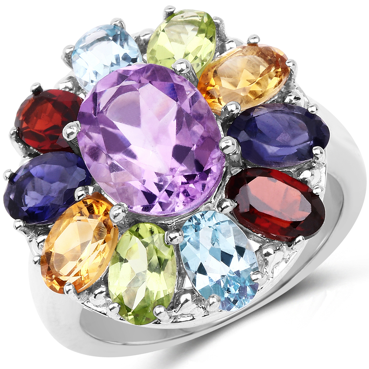 6.77 Carat Genuine Multi Stone .925 Sterling Silver Ring