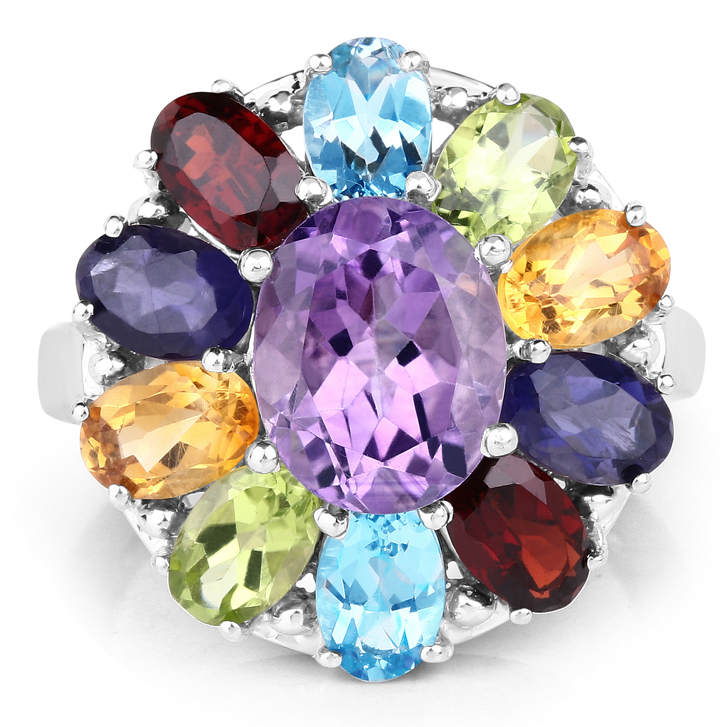 6.77 Carat Genuine Multi Stone .925 Sterling Silver Ring