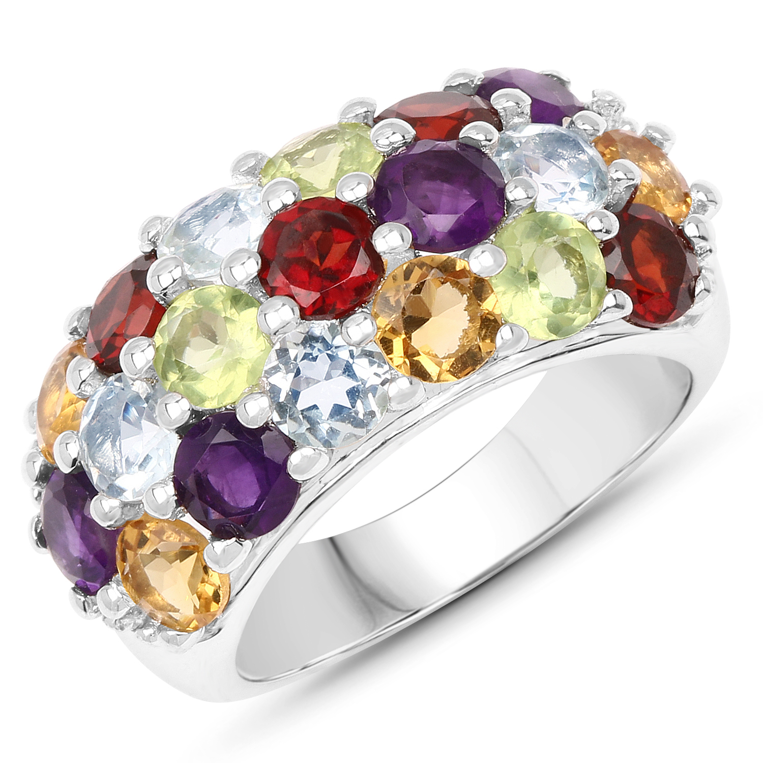 4.45 Carat Genuine Multi Stone .925 Sterling Silver Ring