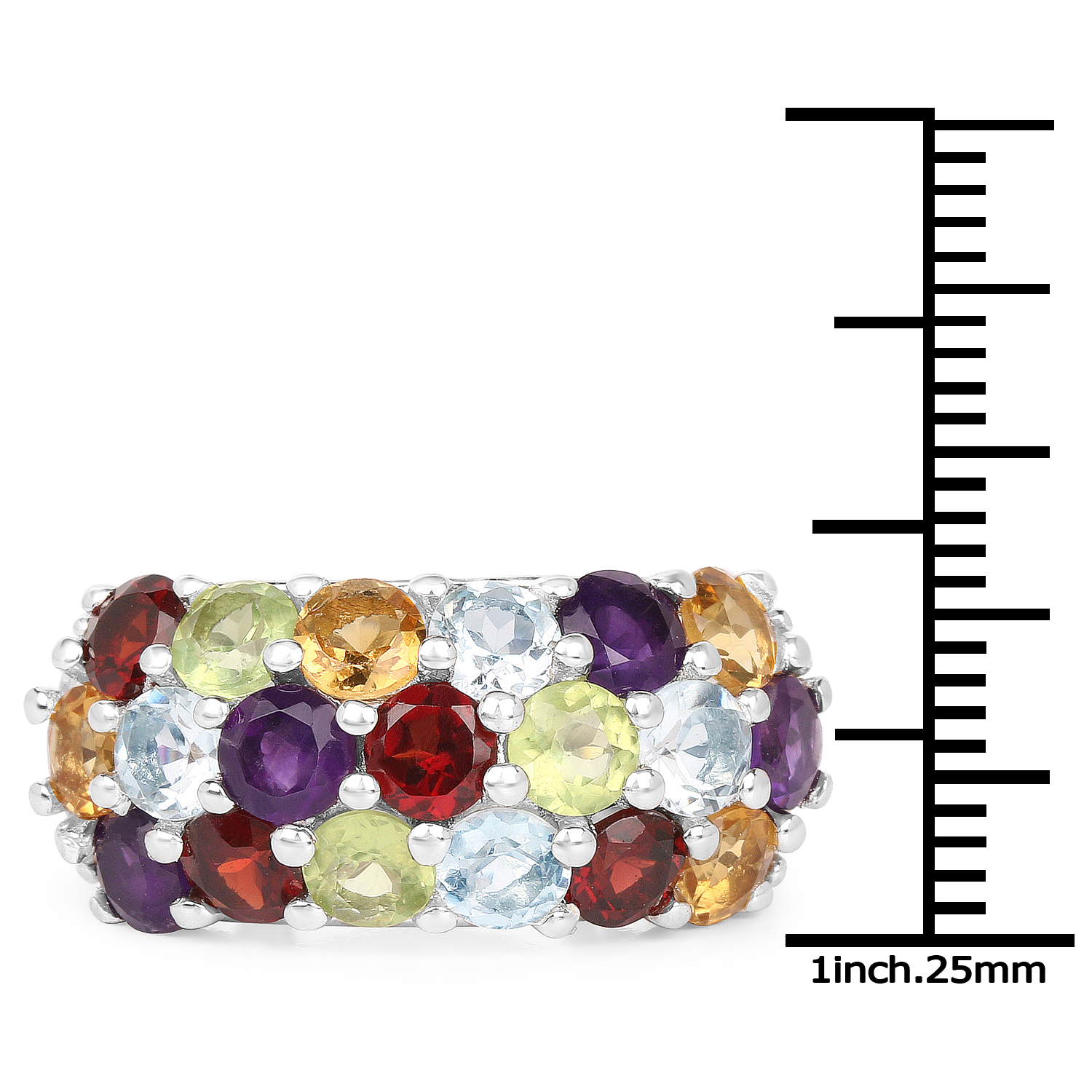 4.45 Carat Genuine Multi Stone .925 Sterling Silver Ring