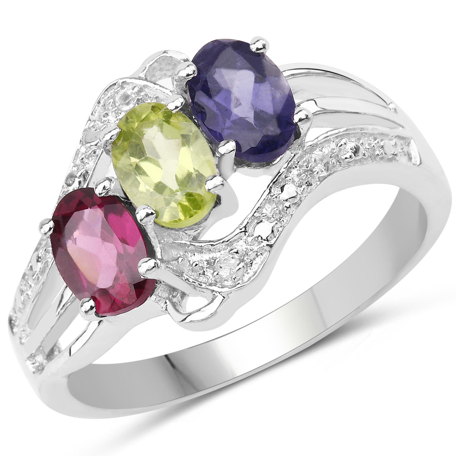 1.36 Carat Genuine Multi Stones .925 Sterling Silver Ring