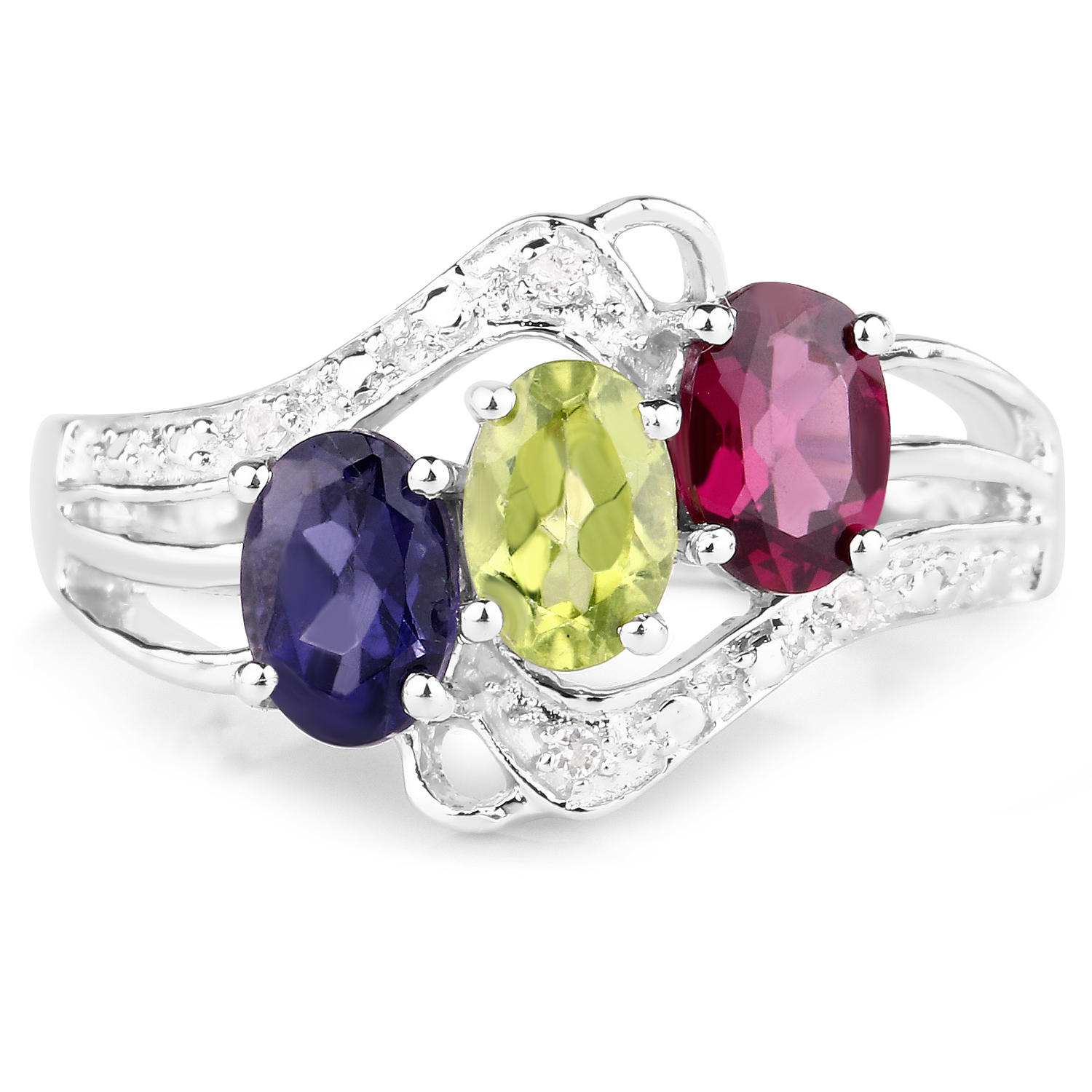 1.36 Carat Genuine Multi Stones .925 Sterling Silver Ring