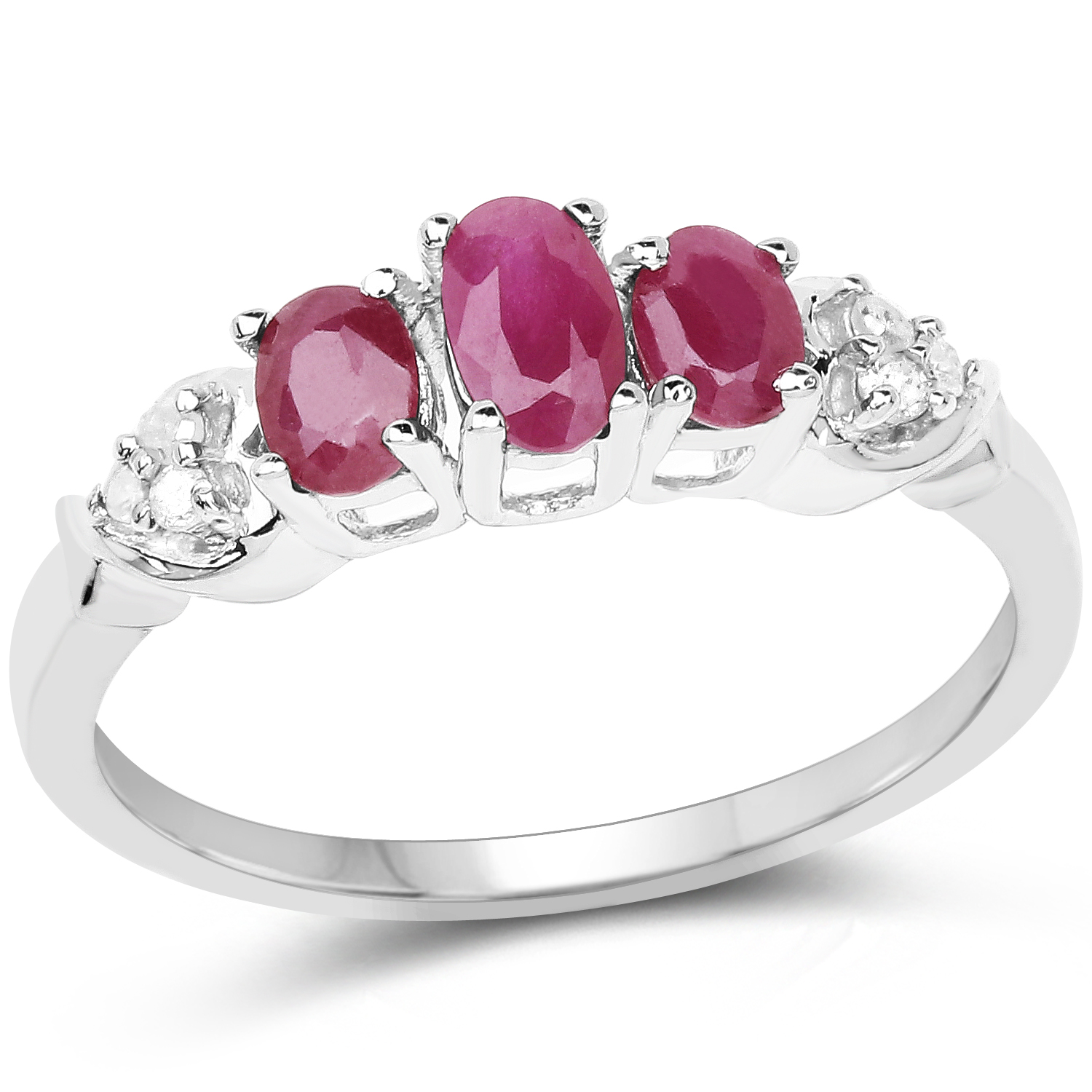 0.76 Carat Genuine Ruby and White Diamond .925 Sterling Silver Ring