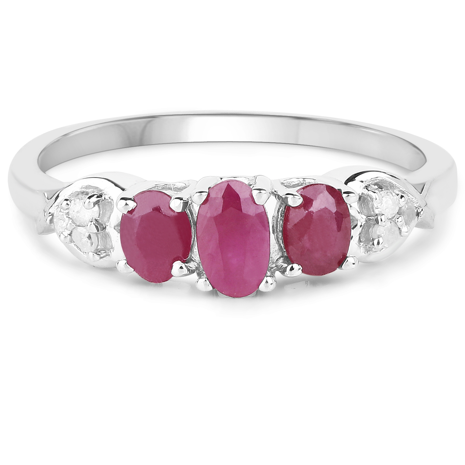 0.76 Carat Genuine Ruby and White Diamond .925 Sterling Silver Ring