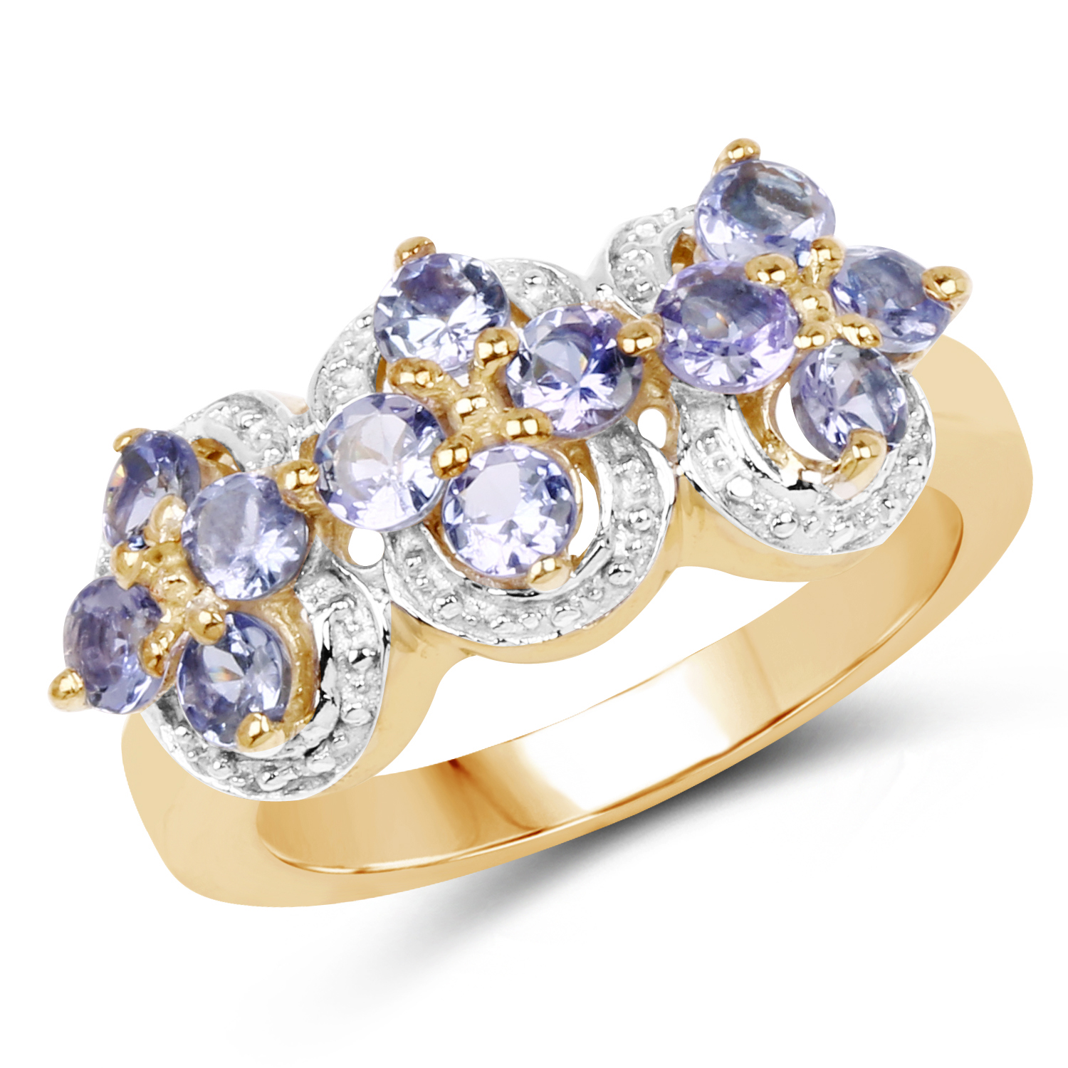 14K Yellow Gold Plated 1.20 Carat Genuine Tanzanite .925 Sterling Silver Ring