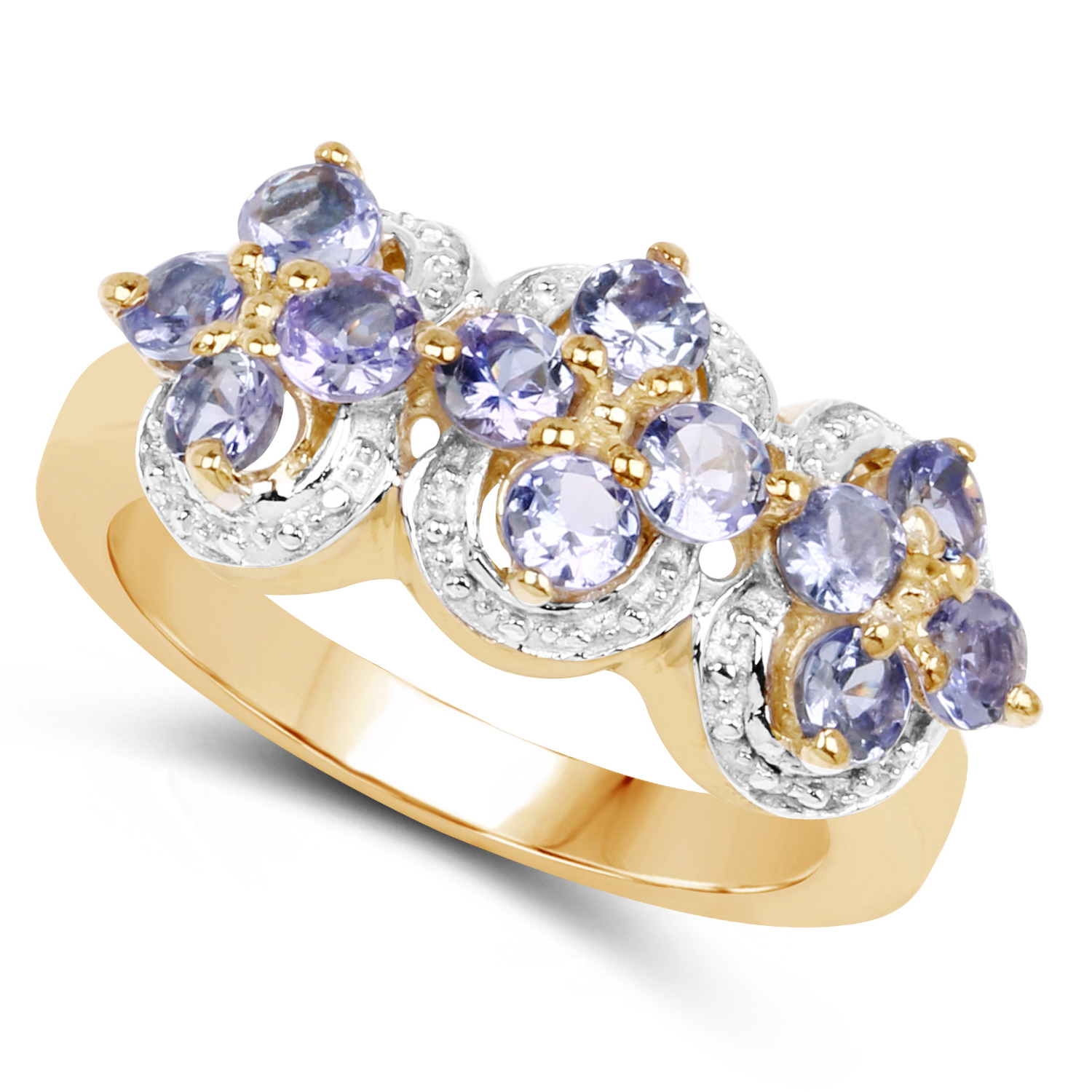 14K Yellow Gold Plated 1.20 Carat Genuine Tanzanite .925 Sterling Silver Ring