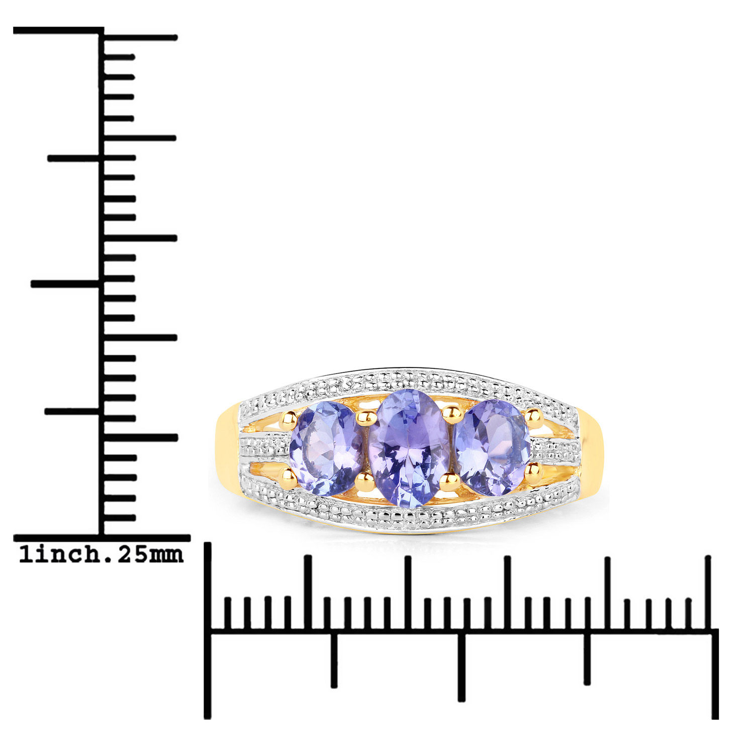 1.10 Carat Genuine Tanzanite .925 Sterling Silver Ring