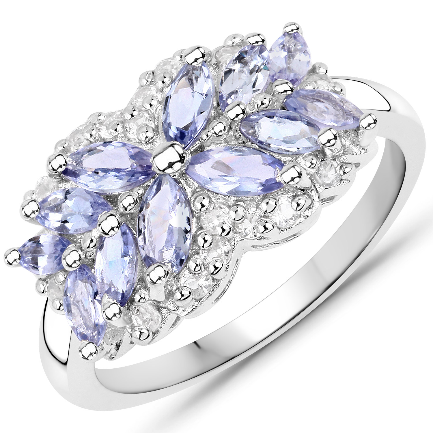 1.52 Carat Genuine Tanzanite and White Topaz .925 Sterling Silver Ring