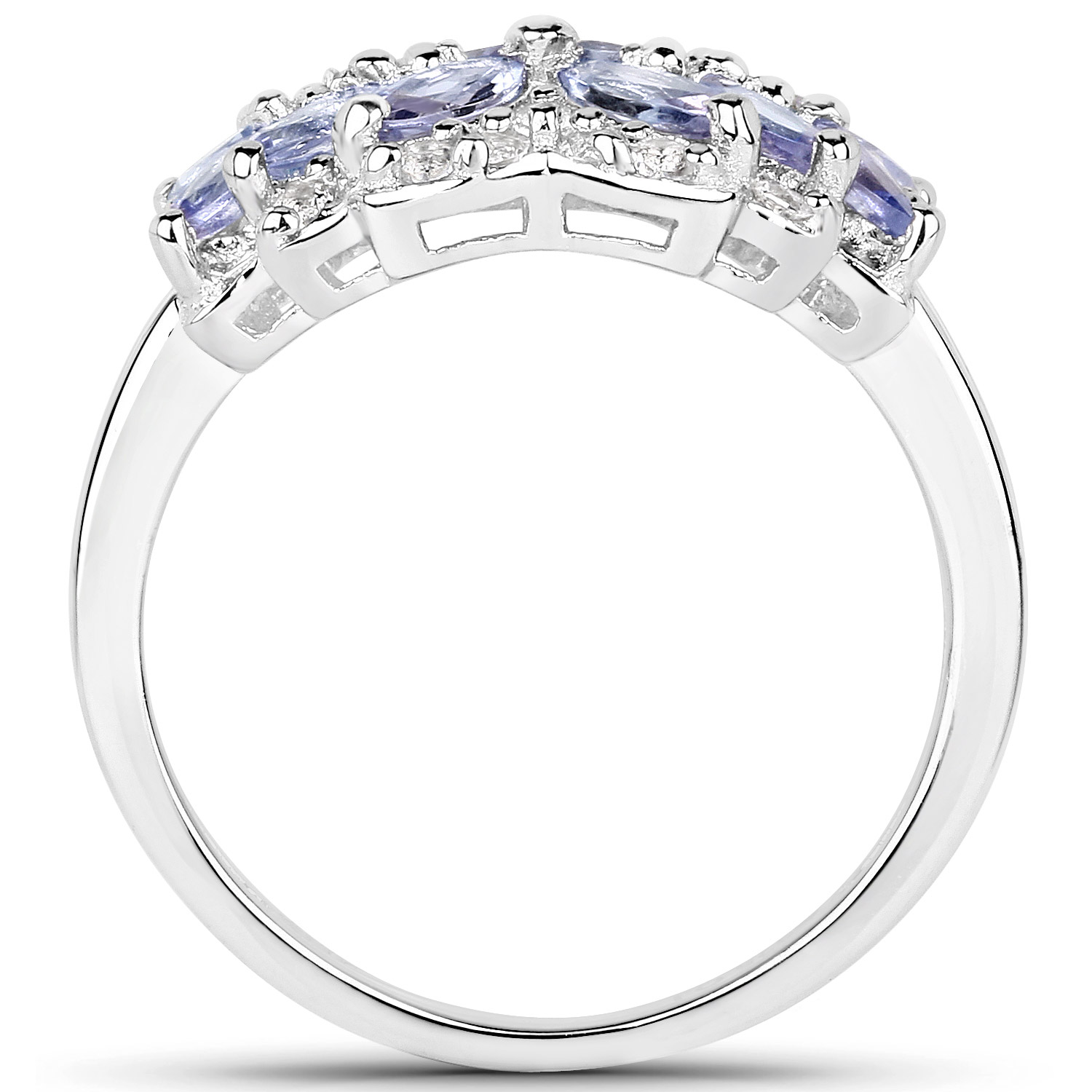 1.52 Carat Genuine Tanzanite and White Topaz .925 Sterling Silver Ring