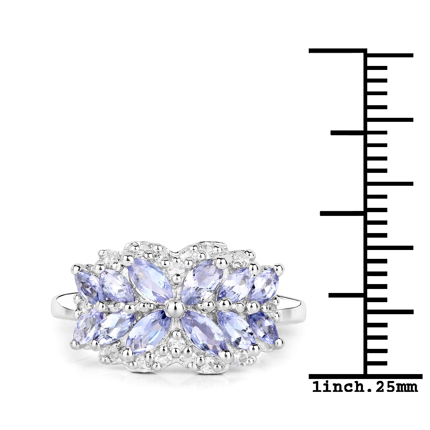 1.52 Carat Genuine Tanzanite and White Topaz .925 Sterling Silver Ring