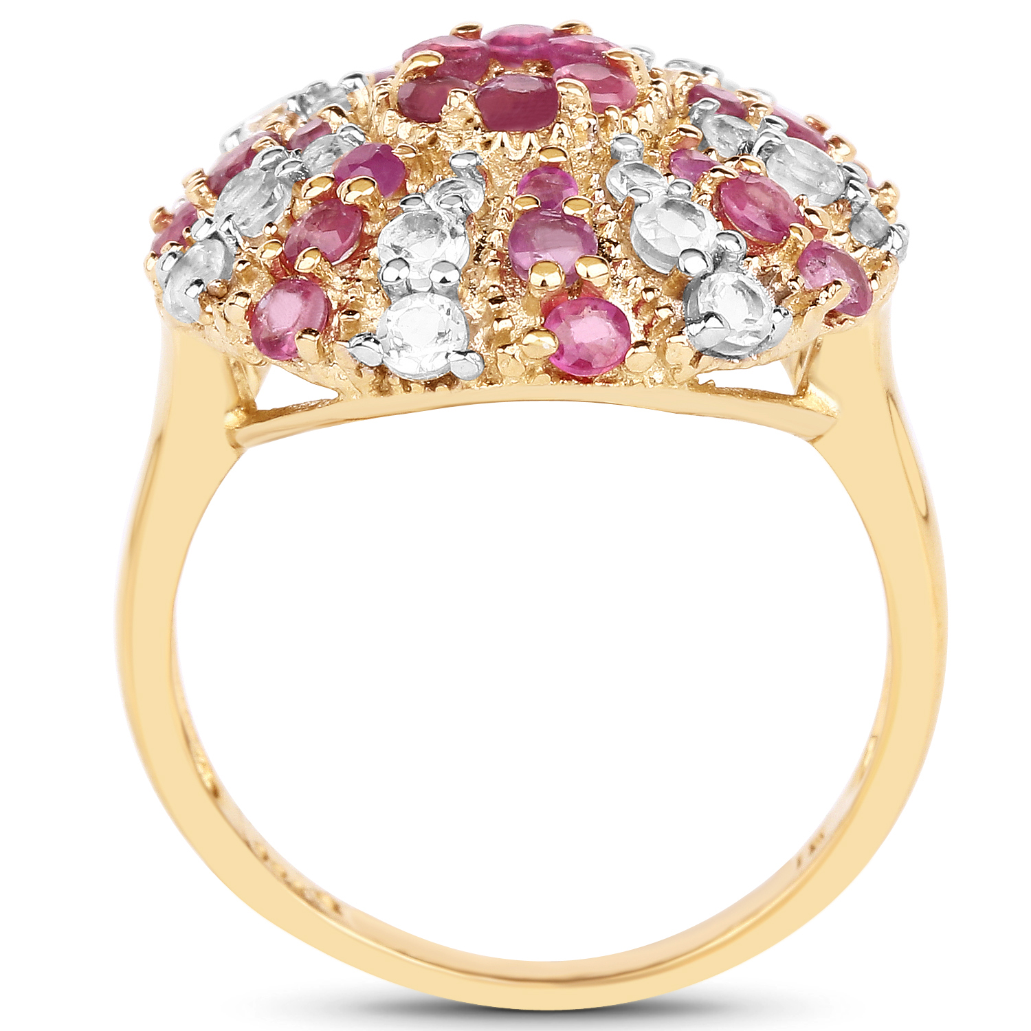 14K Yellow Gold Plated 1.89 Carat Genuine Ruby and White Topaz .925 Sterling Silver Ring