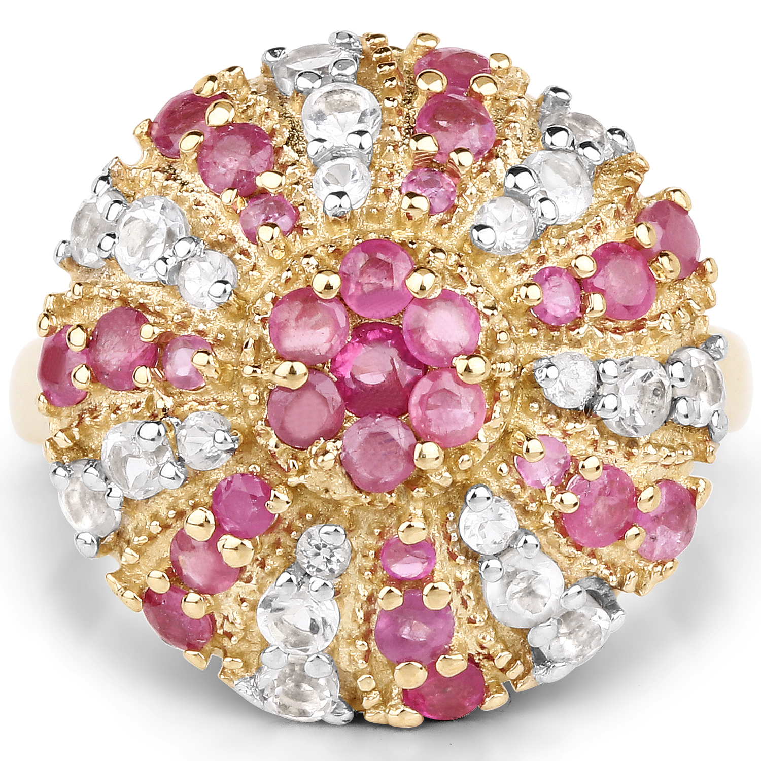 14K Yellow Gold Plated 1.89 Carat Genuine Ruby and White Topaz .925 Sterling Silver Ring