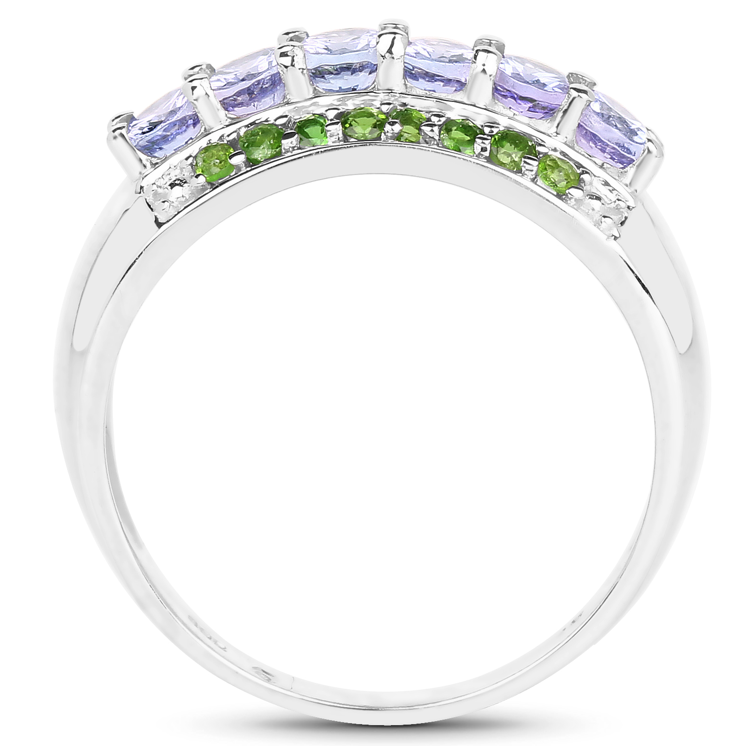 1.34 Carat Genuine Tanzanite and Chrome Diopside .925 Sterling Silver Ring