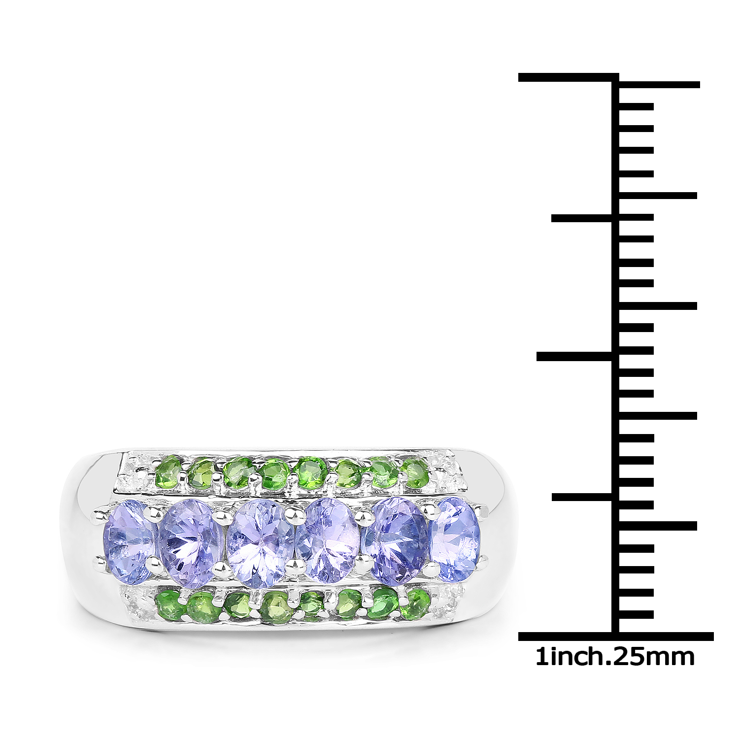 1.34 Carat Genuine Tanzanite and Chrome Diopside .925 Sterling Silver Ring