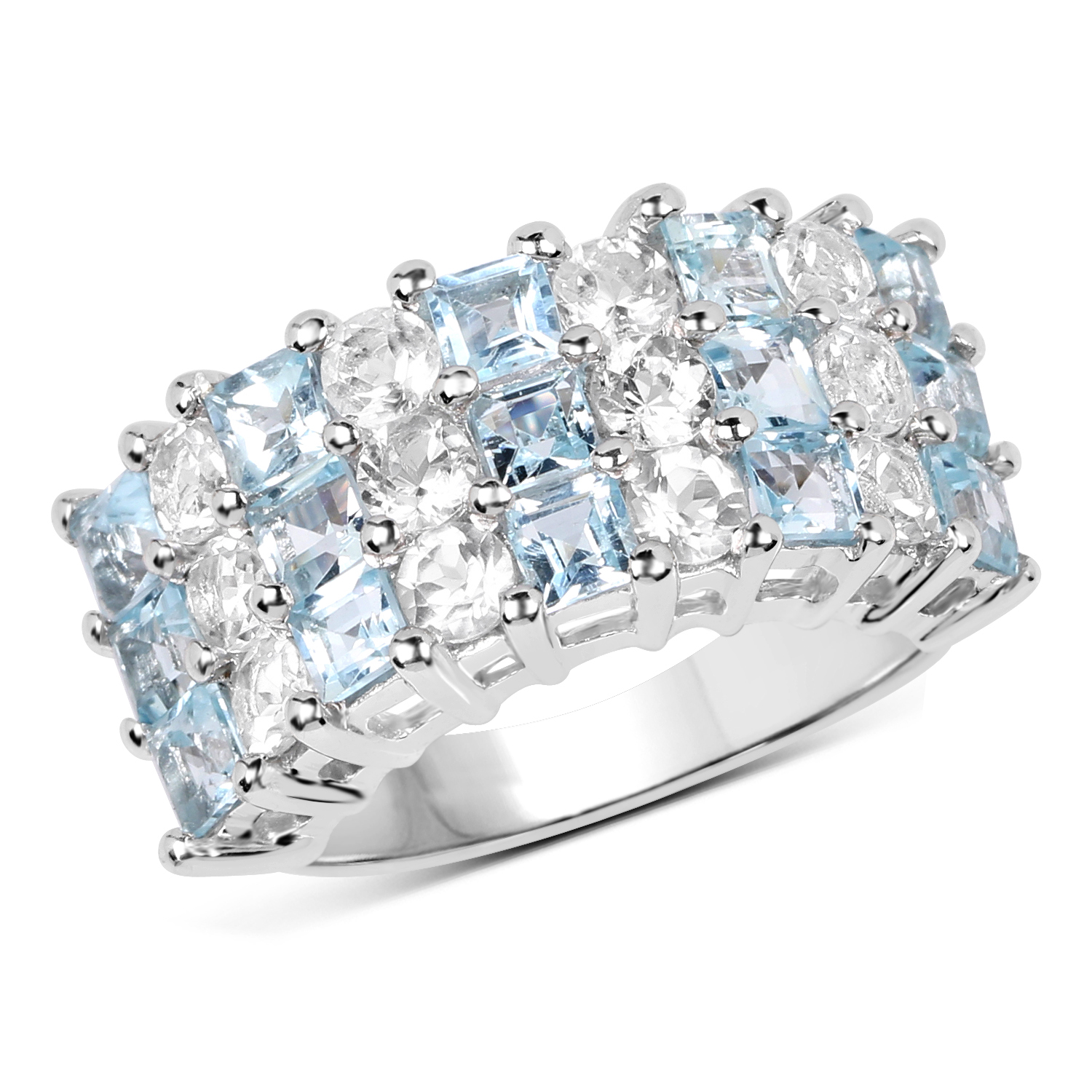 4.29 Carat Genuine Blue Topaz & White Topaz .925 Sterling Silver Ring