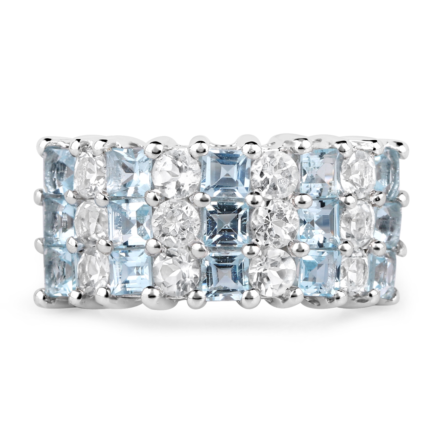 4.29 Carat Genuine Blue Topaz & White Topaz .925 Sterling Silver Ring