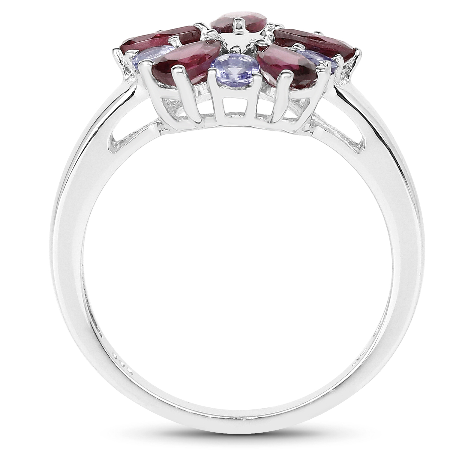 1.70 Carat Genuine Rhodolite and Tanzanite .925 Sterling Silver Ring