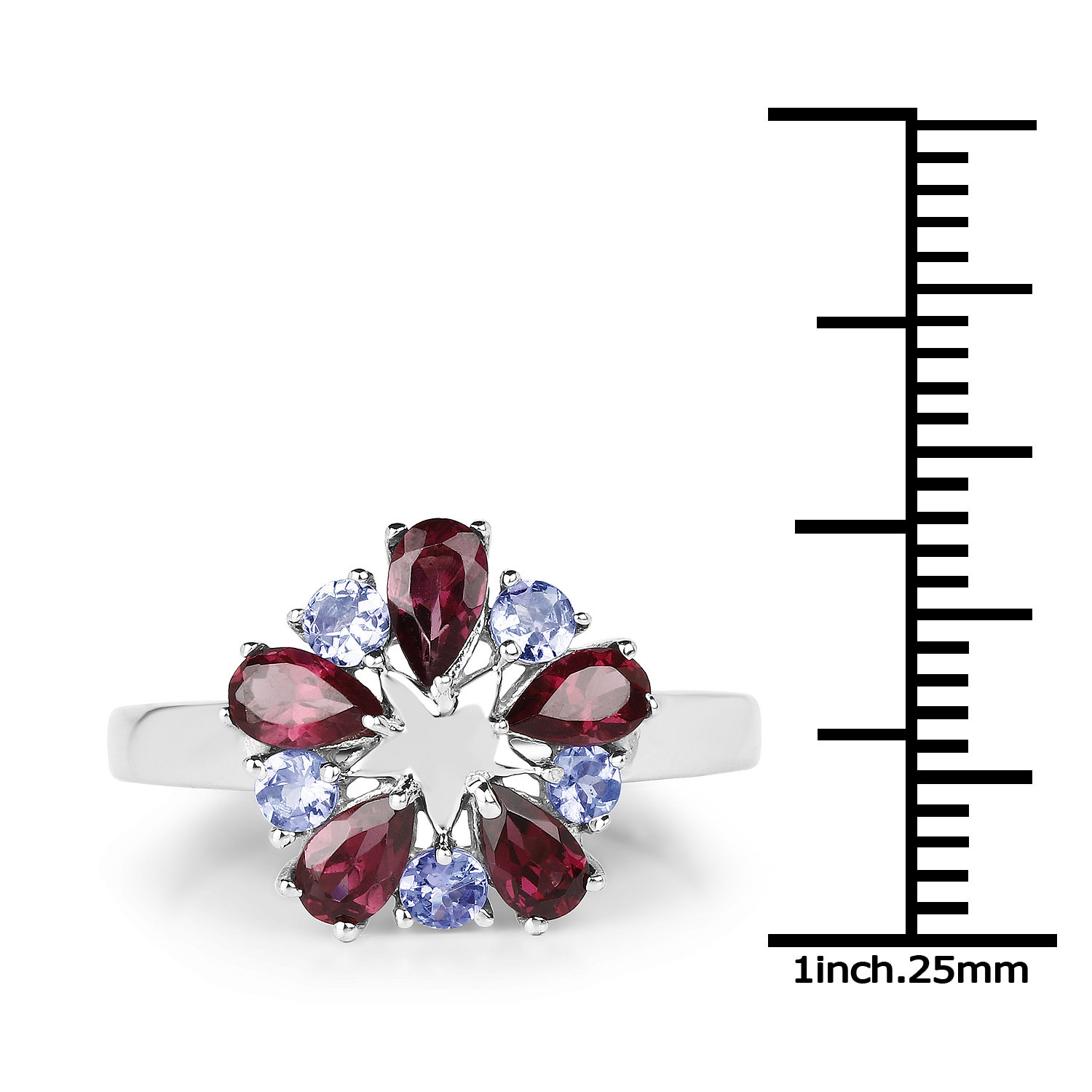 1.70 Carat Genuine Rhodolite and Tanzanite .925 Sterling Silver Ring