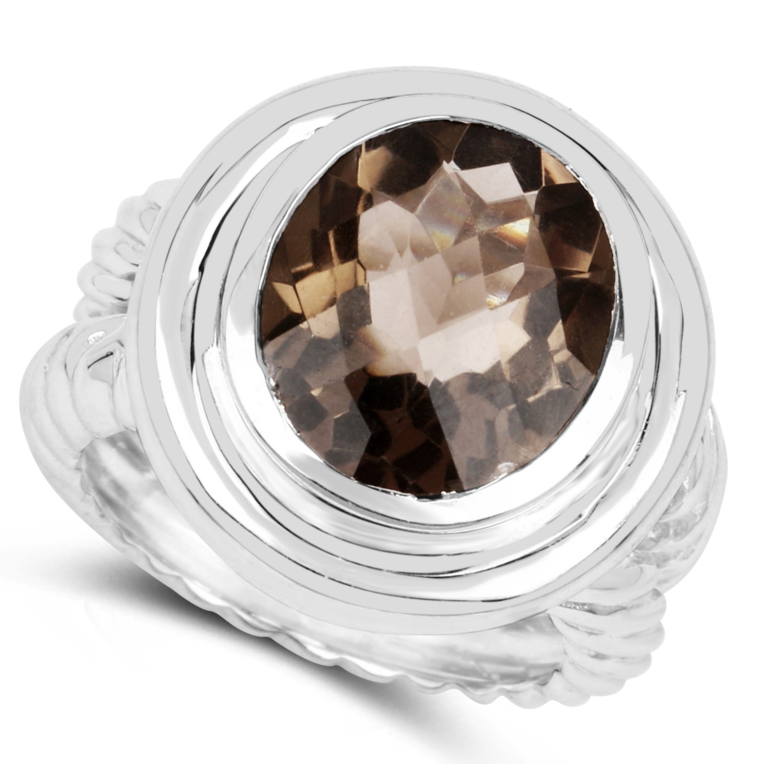 6.59 Carat Genuine Smoky Quartz .925 Sterling Silver Ring