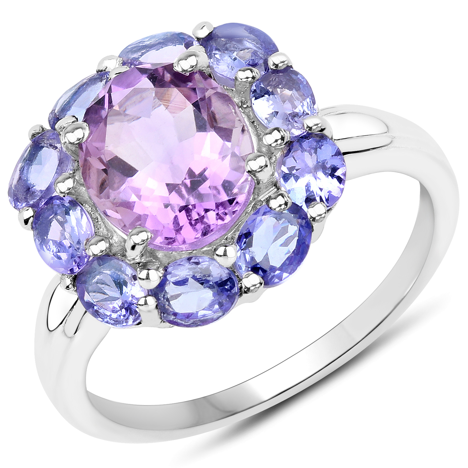 3.85 Carat Genuine Amethyst and Tanzanite .925 Sterling Silver Ring