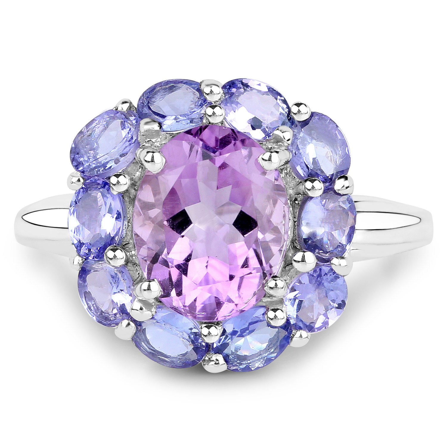 3.85 Carat Genuine Amethyst and Tanzanite .925 Sterling Silver Ring