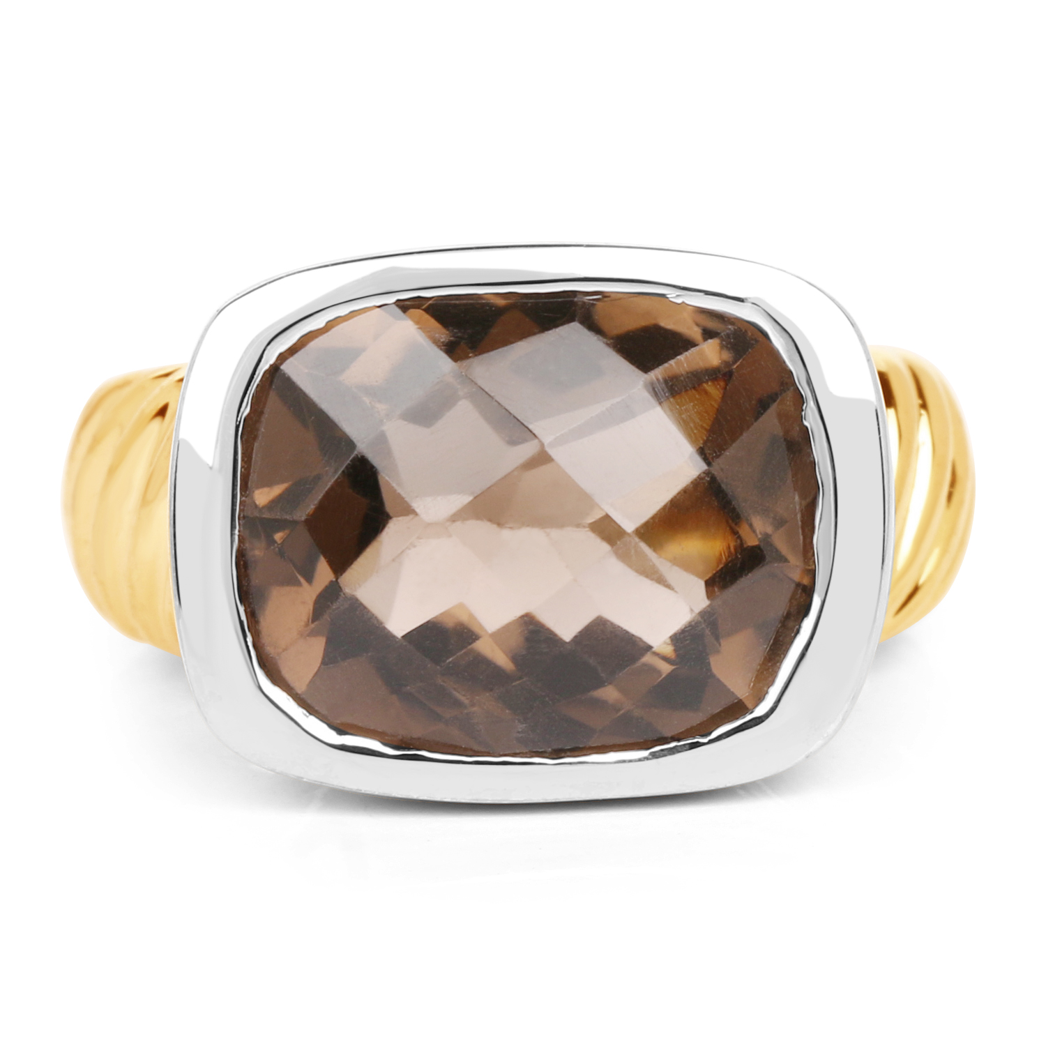 Two Tone Plated 7.53 Carat Genuine Smoky Quartz .925 Sterling Silver Ring