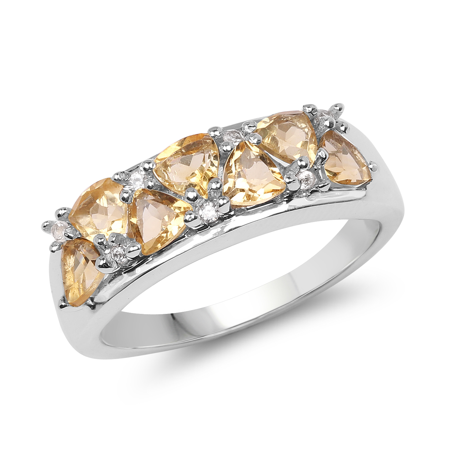 1.82 Carat Genuine Citrine and White Topaz .925 Sterling Silver Ring