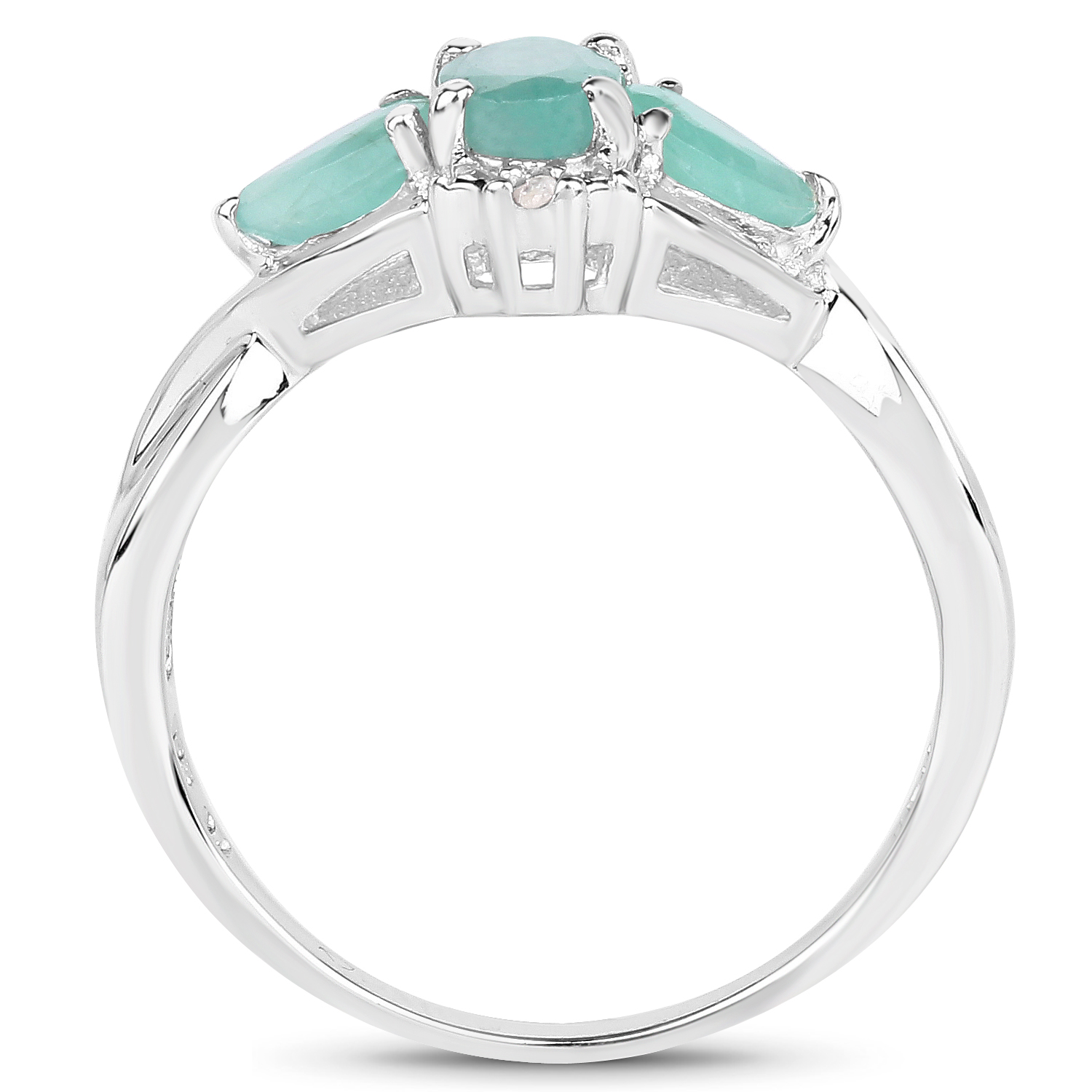 0.91 Carat Genuine Emerald and White Diamond .925 Sterling Silver Ring