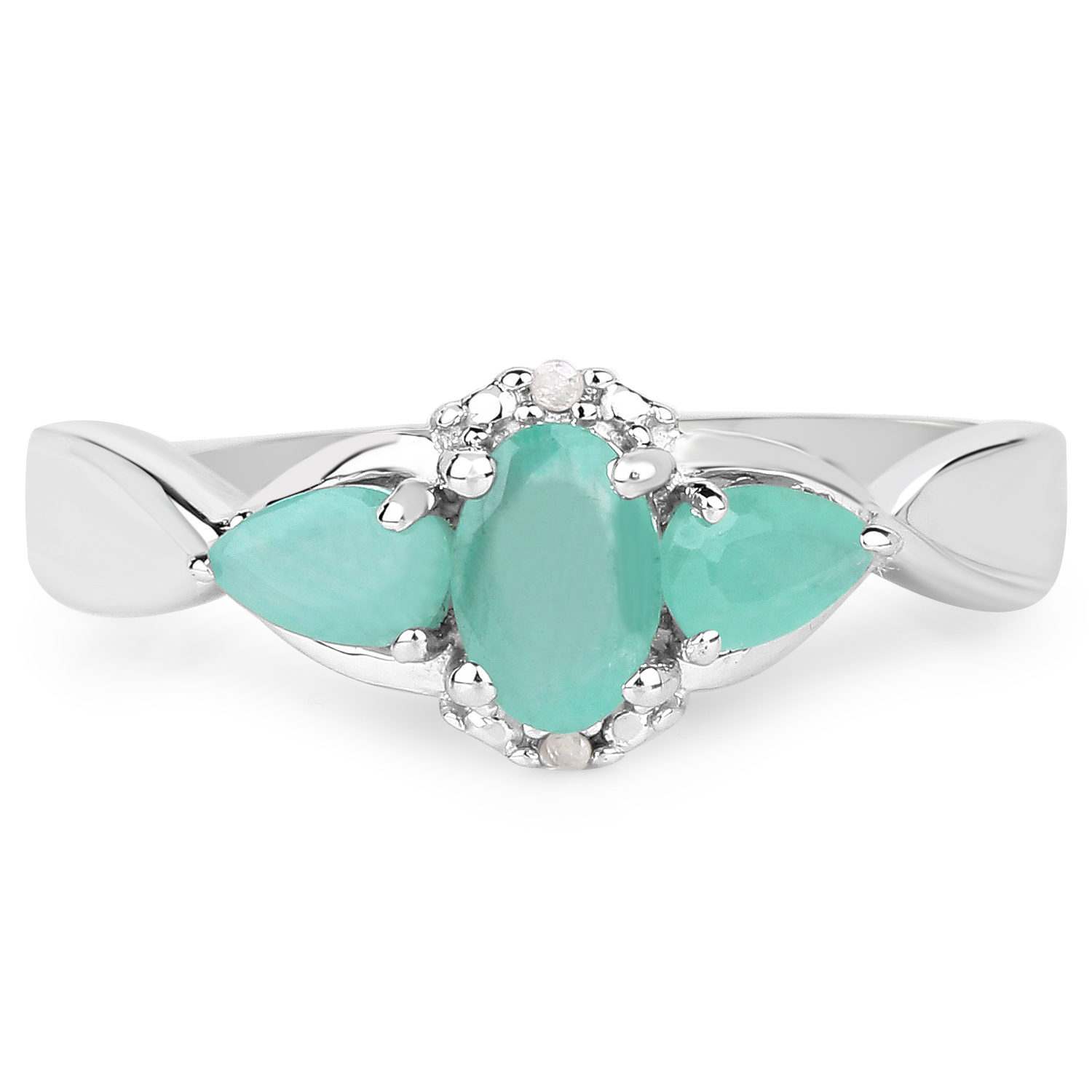 0.91 Carat Genuine Emerald and White Diamond .925 Sterling Silver Ring