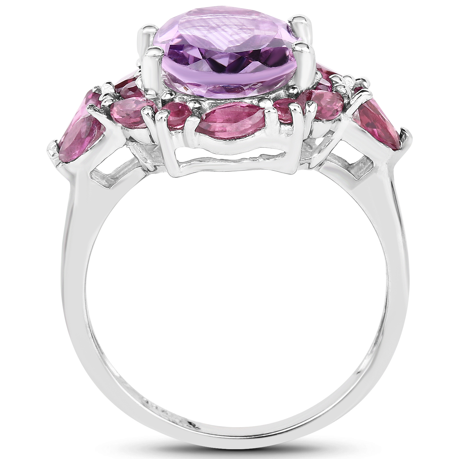 3.29 Carat Genuine Amethyst and Rhodolite .925 Sterling Silver Ring