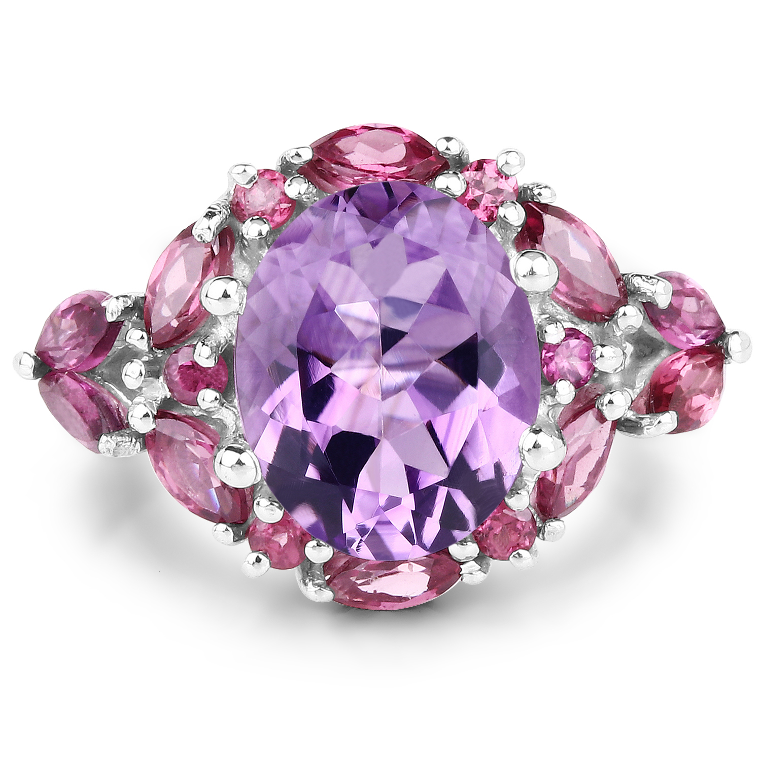 3.29 Carat Genuine Amethyst and Rhodolite .925 Sterling Silver Ring