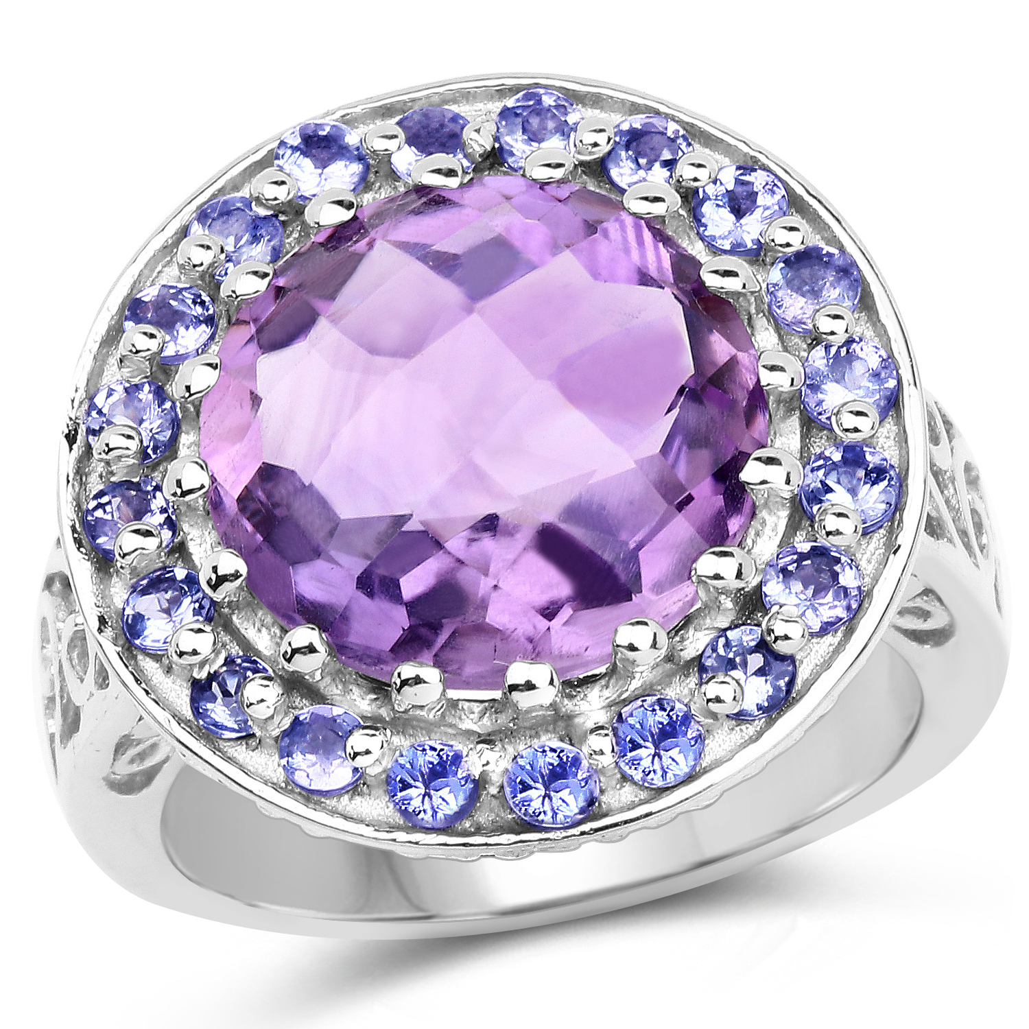5.95 Carat Genuine Amethyst and Tanzanite .925 Sterling Silver Ring
