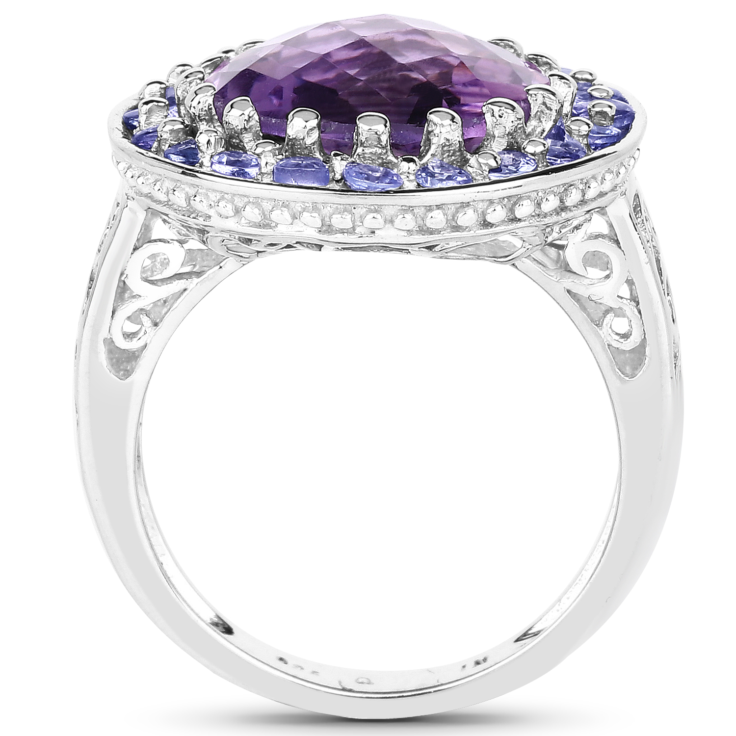 5.95 Carat Genuine Amethyst and Tanzanite .925 Sterling Silver Ring