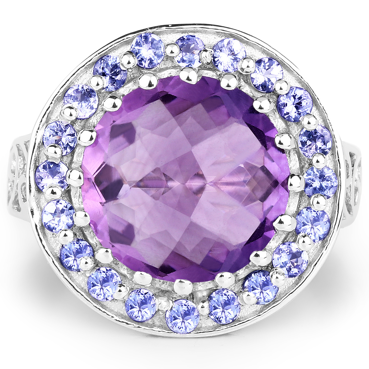 5.95 Carat Genuine Amethyst and Tanzanite .925 Sterling Silver Ring